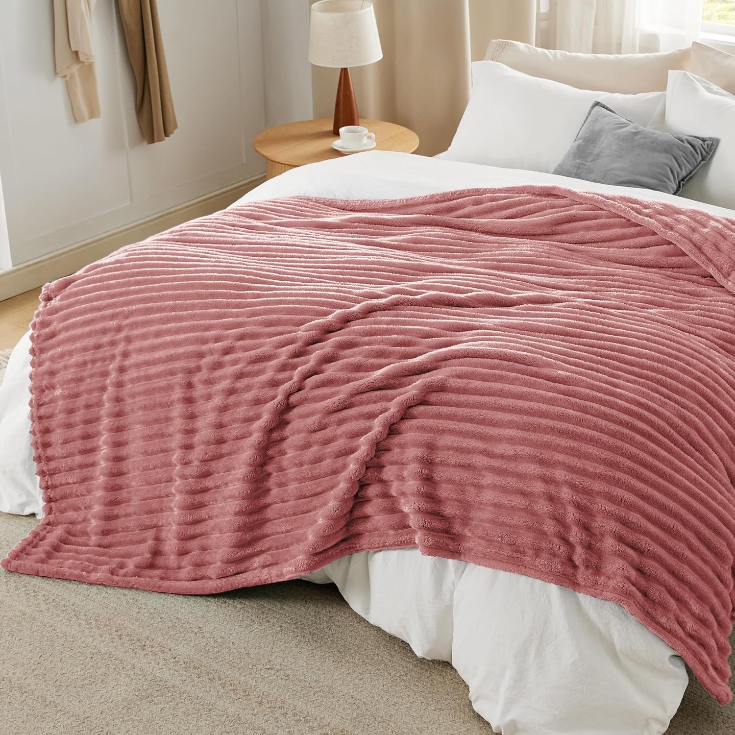 image:imageBedsure Soft Cozy Twin XL Blanket for Bed College Dorm Off White 66x90 Birthday Gifts for Women Mom Her Warm Lightweight Cozy Fluffy Throw Blanket Sofa Dorm Room Home Decor Machine WashableDusty Pink