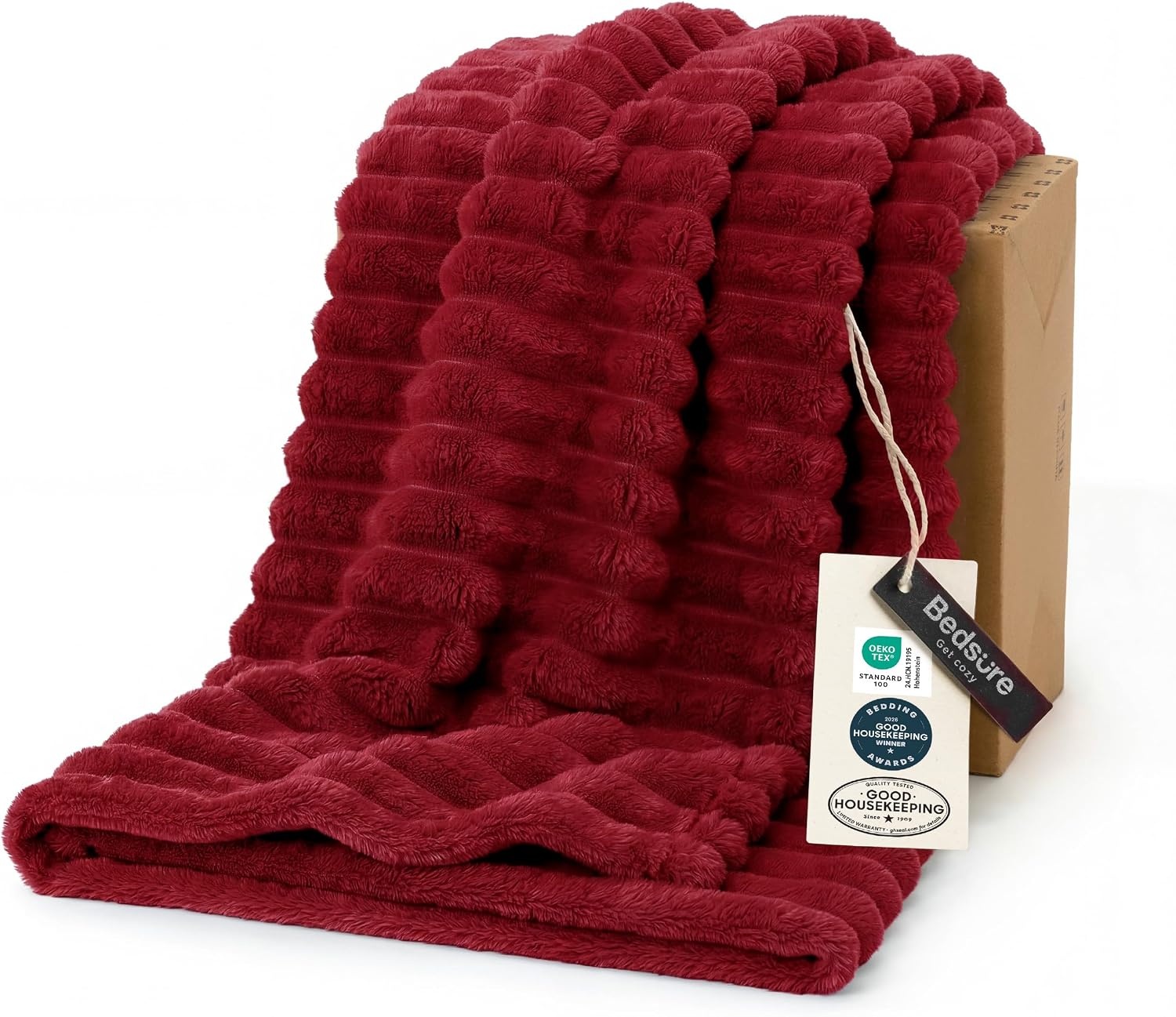 image:imageBedsure Soft Cozy Twin XL Blanket for Bed College Dorm Off White 66x90 Birthday Gifts for Women Mom Her Warm Lightweight Cozy Fluffy Throw Blanket Sofa Dorm Room Home Decor Machine WashableRed