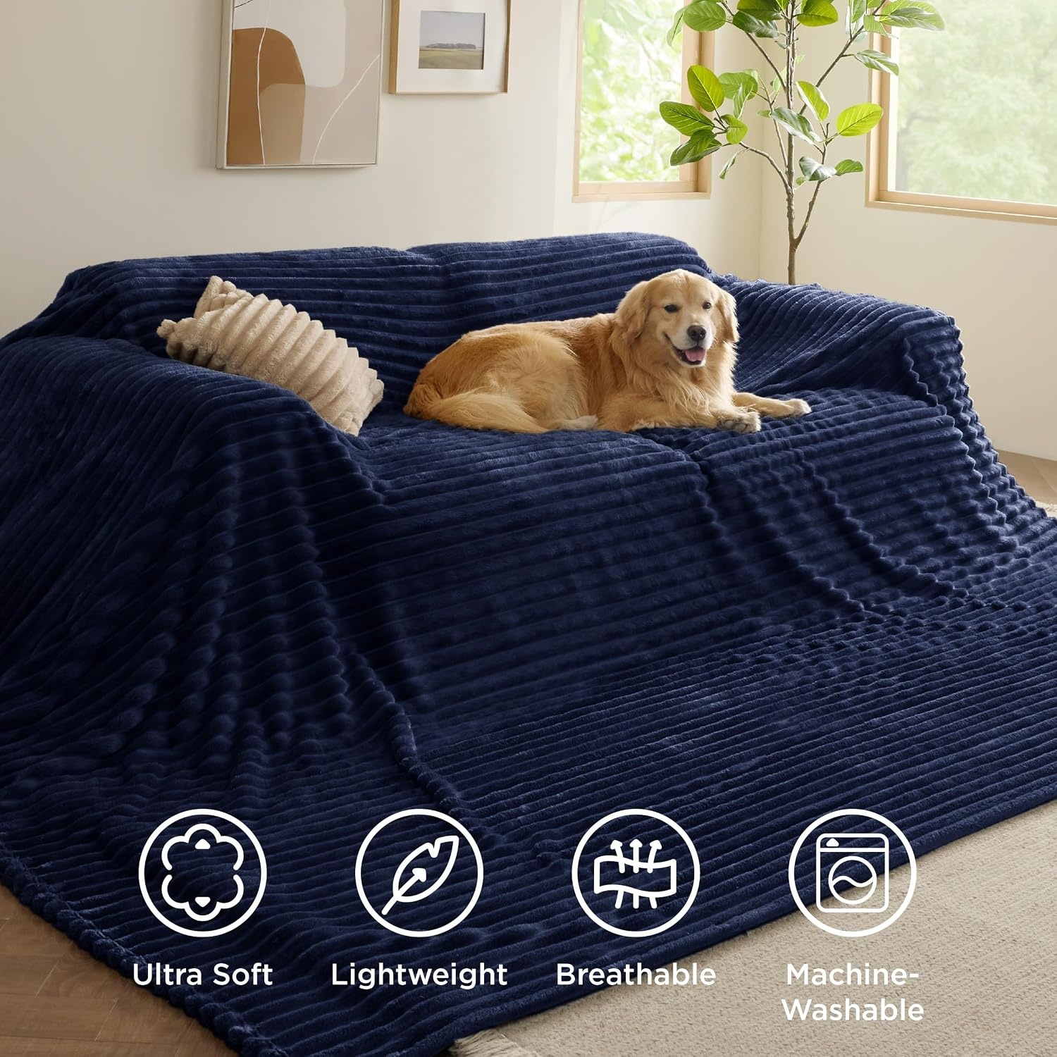 image:imageBedsure Soft Cozy Twin XL Blanket for Bed College Dorm Off White 66x90 Birthday Gifts for Women Mom Her Warm Lightweight Cozy Fluffy Throw Blanket Sofa Dorm Room Home Decor Machine WashableNavy
