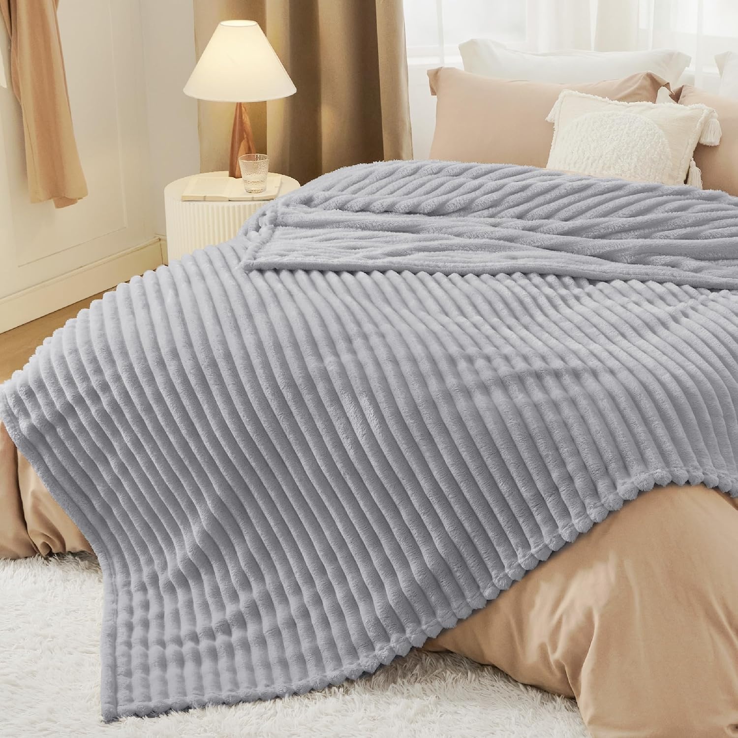 image:imageBedsure Soft Cozy Twin XL Blanket for Bed College Dorm Off White 66x90 Birthday Gifts for Women Mom Her Warm Lightweight Cozy Fluffy Throw Blanket Sofa Dorm Room Home Decor Machine WashableLight Grey