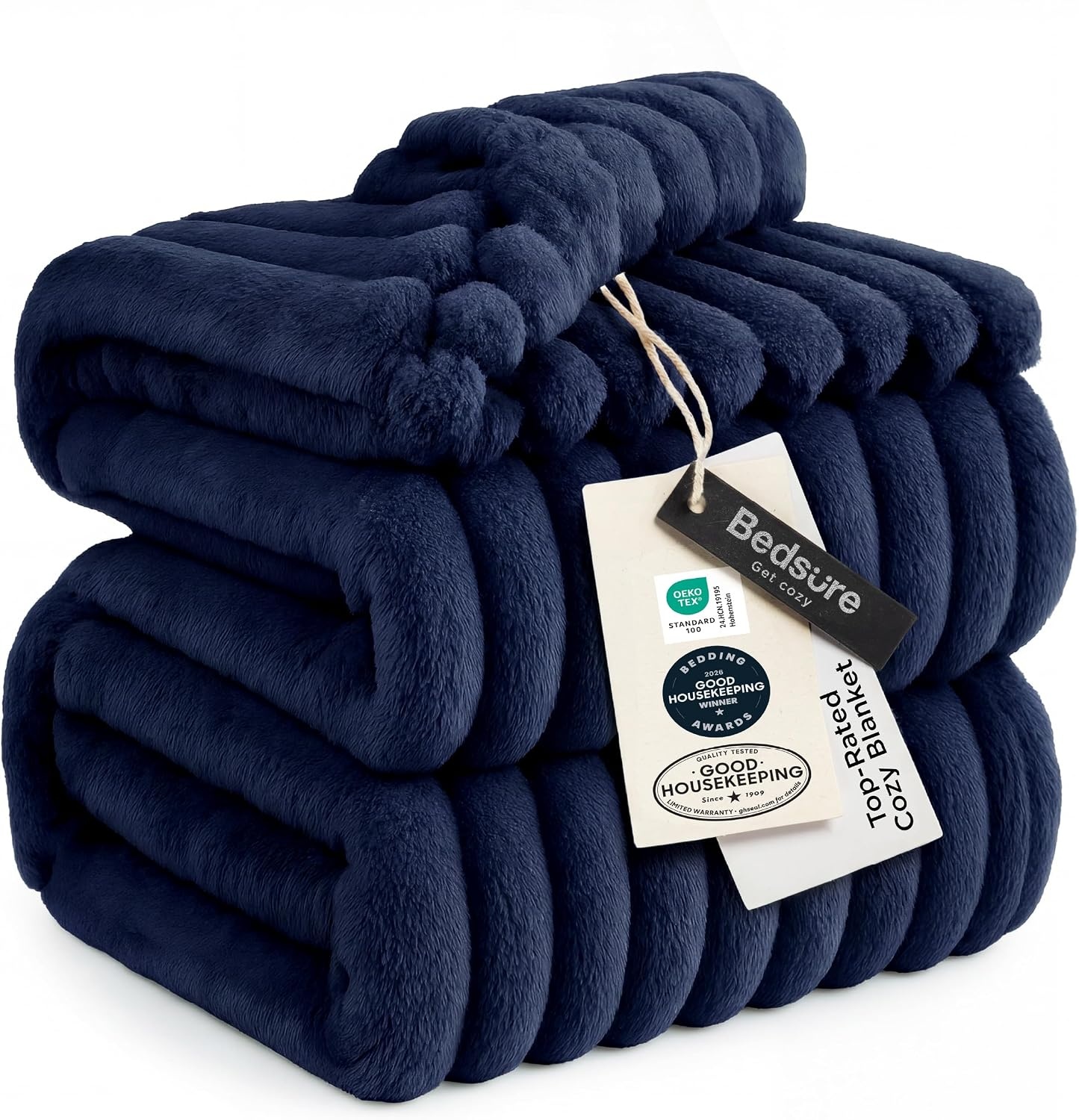 image:imageBedsure Soft Cozy Twin XL Blanket for Bed College Dorm Off White 66x90 Birthday Gifts for Women Mom Her Warm Lightweight Cozy Fluffy Throw Blanket Sofa Dorm Room Home Decor Machine WashableNavy