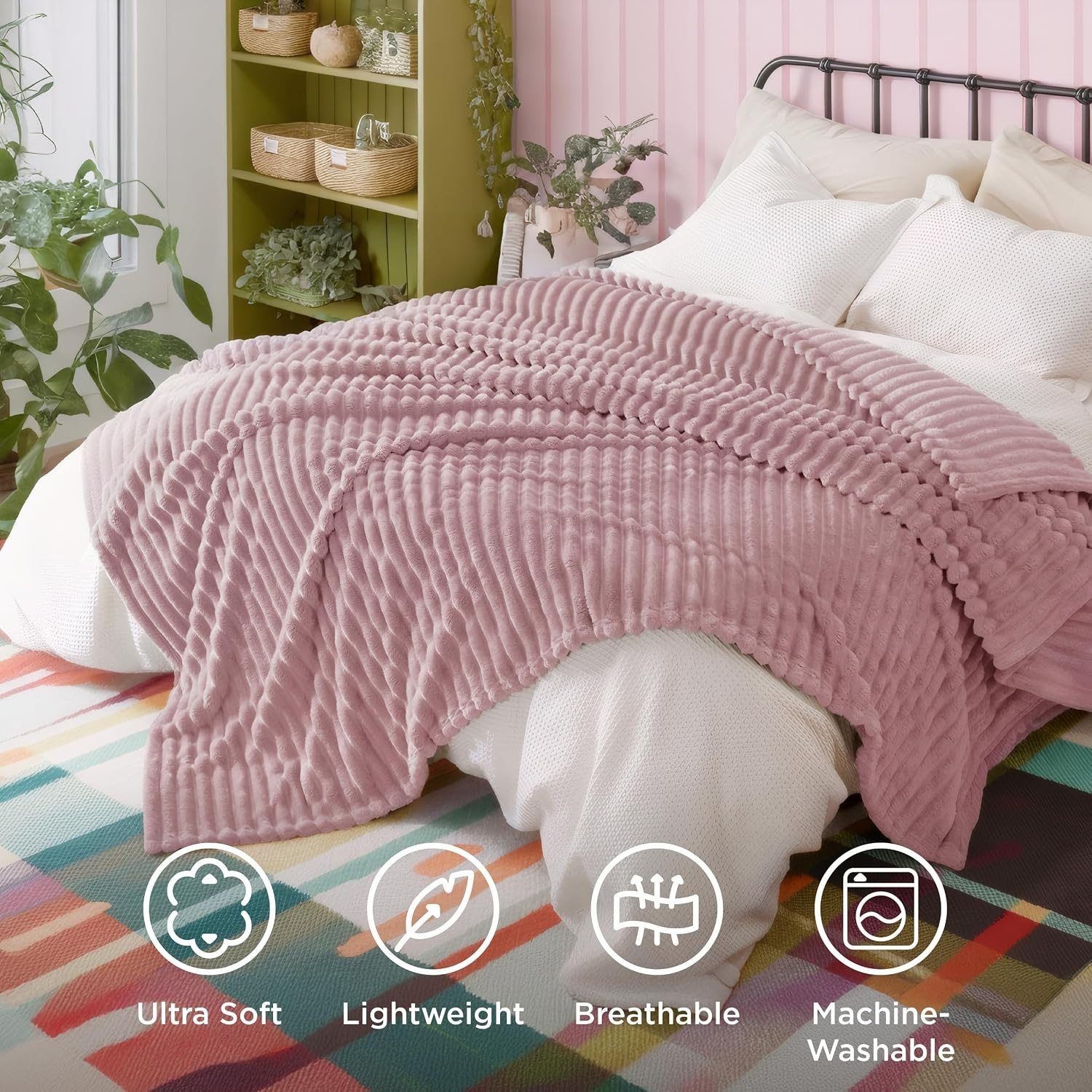 image:imageBedsure Soft Cozy Twin XL Blanket for Bed College Dorm Off White 66x90 Birthday Gifts for Women Mom Her Warm Lightweight Cozy Fluffy Throw Blanket Sofa Dorm Room Home Decor Machine WashablePink