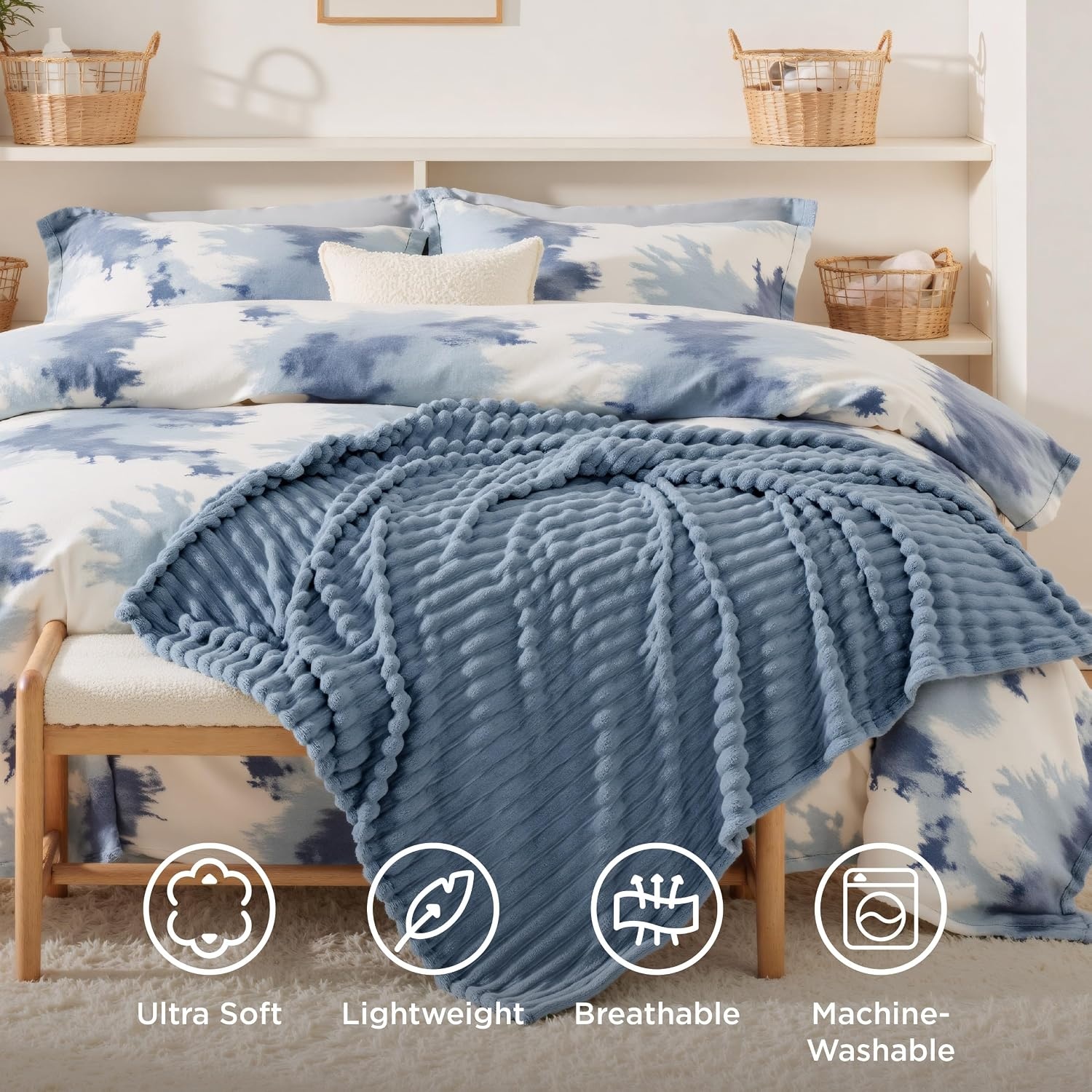 image:imageBedsure Soft Cozy Twin XL Blanket for Bed College Dorm Off White 66x90 Birthday Gifts for Women Mom Her Warm Lightweight Cozy Fluffy Throw Blanket Sofa Dorm Room Home Decor Machine WashableBlue