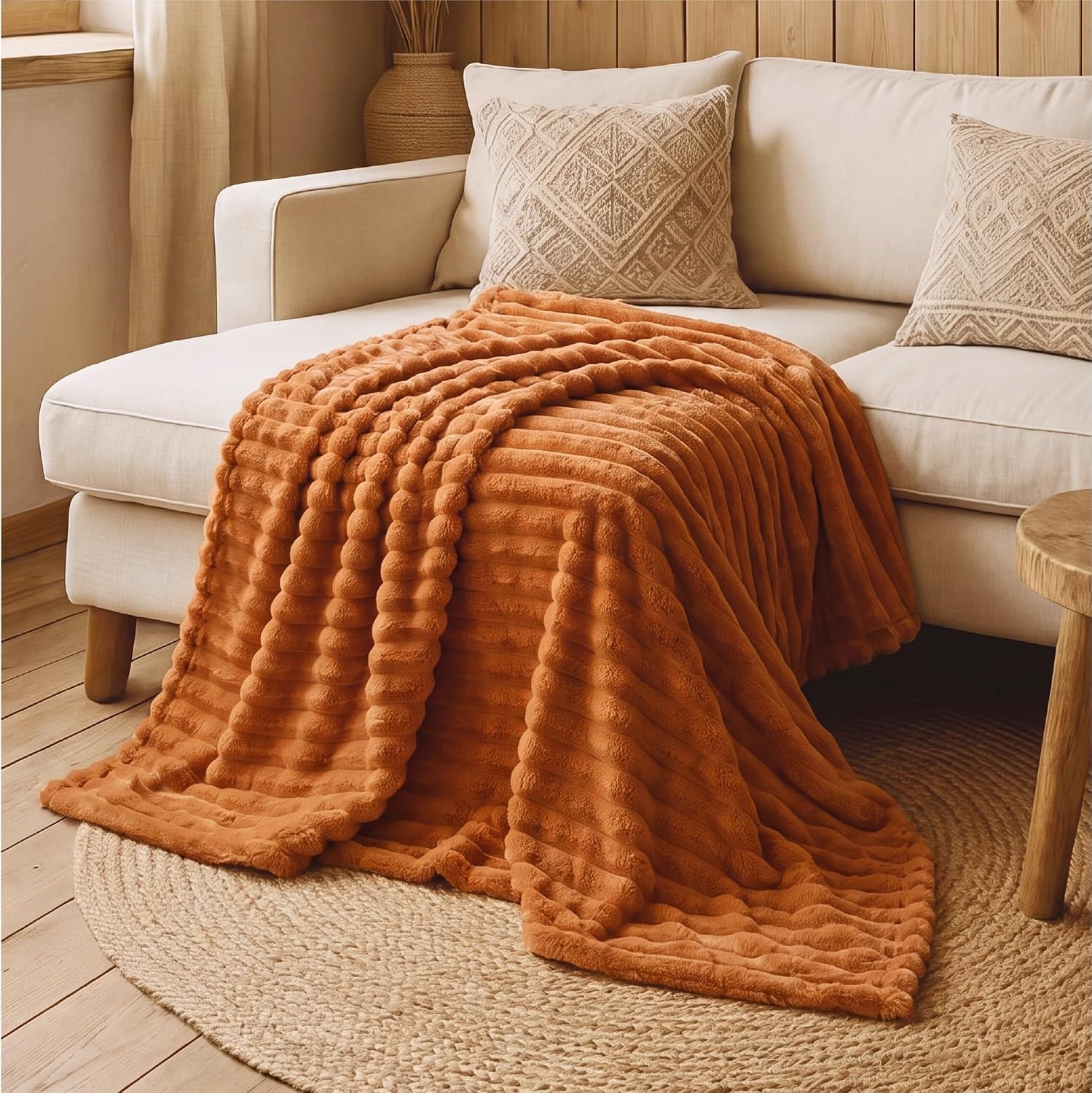 image:imageBedsure Soft Cozy Twin XL Blanket for Bed College Dorm Off White 66x90 Birthday Gifts for Women Mom Her Warm Lightweight Cozy Fluffy Throw Blanket Sofa Dorm Room Home Decor Machine WashableOrange