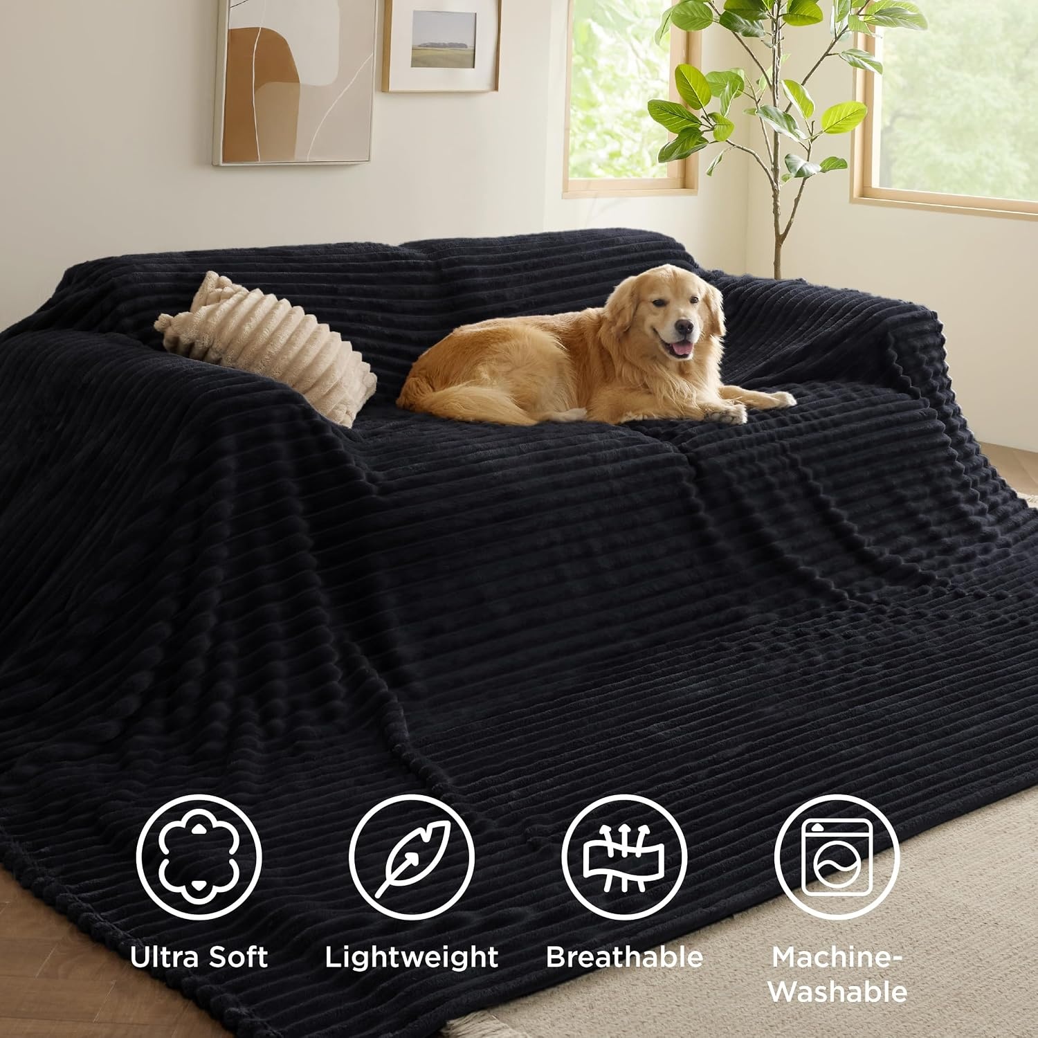 image:imageBedsure Soft Cozy Twin XL Blanket for Bed College Dorm Off White 66x90 Birthday Gifts for Women Mom Her Warm Lightweight Cozy Fluffy Throw Blanket Sofa Dorm Room Home Decor Machine WashableBlack