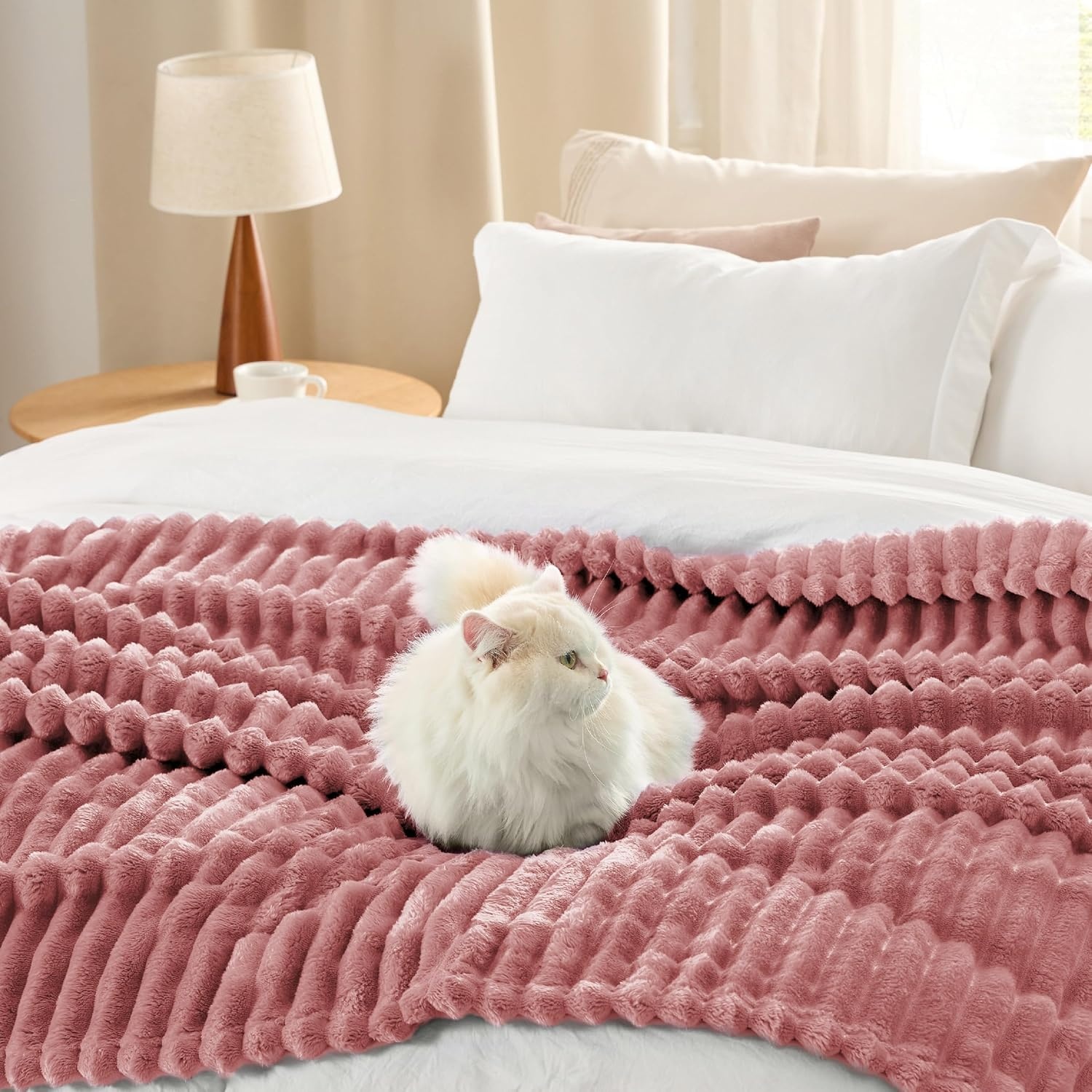 image:imageBedsure Soft Cozy Twin XL Blanket for Bed College Dorm Off White 66x90 Birthday Gifts for Women Mom Her Warm Lightweight Cozy Fluffy Throw Blanket Sofa Dorm Room Home Decor Machine WashableDusty Pink