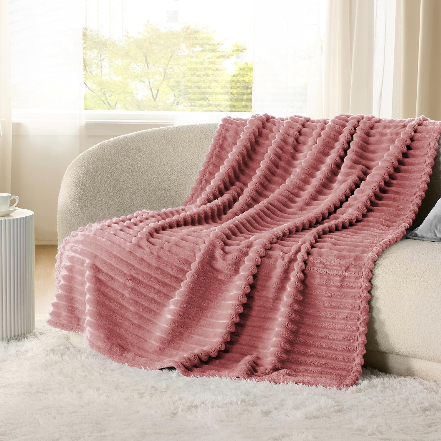 image:imageBedsure Soft Cozy Twin XL Blanket for Bed College Dorm Off White 66x90 Birthday Gifts for Women Mom Her Warm Lightweight Cozy Fluffy Throw Blanket Sofa Dorm Room Home Decor Machine WashableDusty Pink