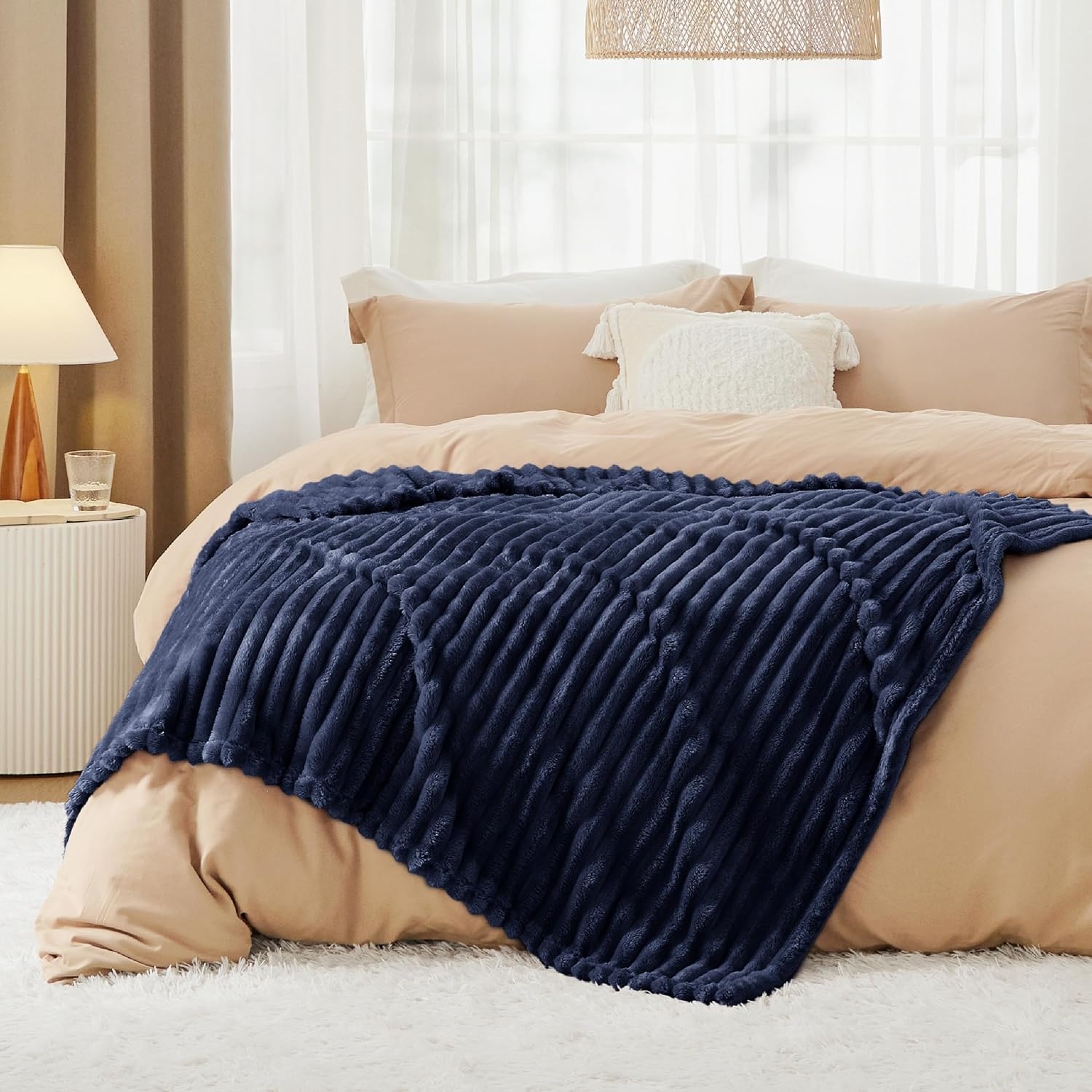 image:imageBedsure Soft Cozy Twin XL Blanket for Bed College Dorm Off White 66x90 Birthday Gifts for Women Mom Her Warm Lightweight Cozy Fluffy Throw Blanket Sofa Dorm Room Home Decor Machine WashableNavy