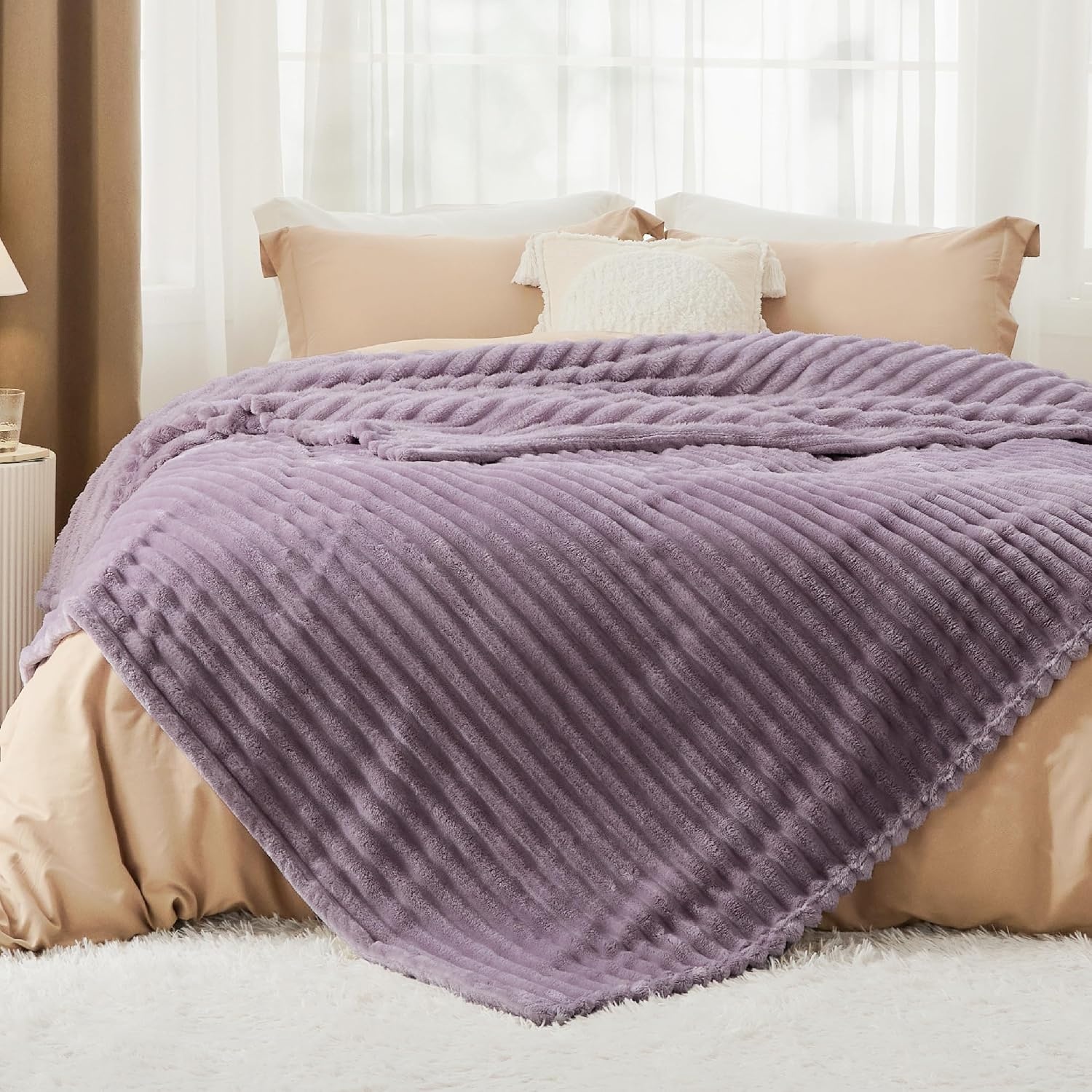 image:imageBedsure Soft Cozy Twin XL Blanket for Bed College Dorm Off White 66x90 Birthday Gifts for Women Mom Her Warm Lightweight Cozy Fluffy Throw Blanket Sofa Dorm Room Home Decor Machine WashableLight Purple