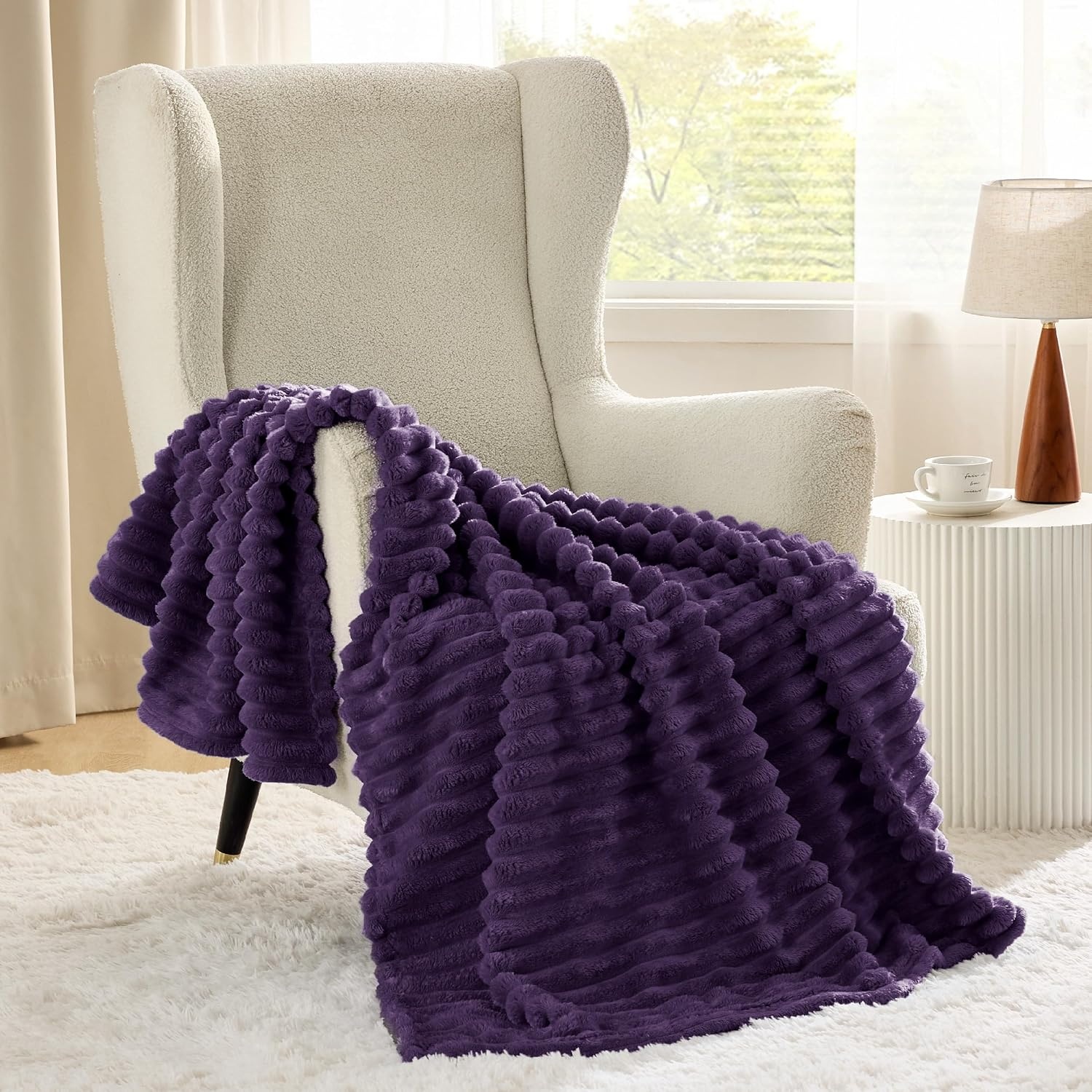 image:imageBedsure Soft Cozy Twin XL Blanket for Bed College Dorm Off White 66x90 Birthday Gifts for Women Mom Her Warm Lightweight Cozy Fluffy Throw Blanket Sofa Dorm Room Home Decor Machine WashablePurple