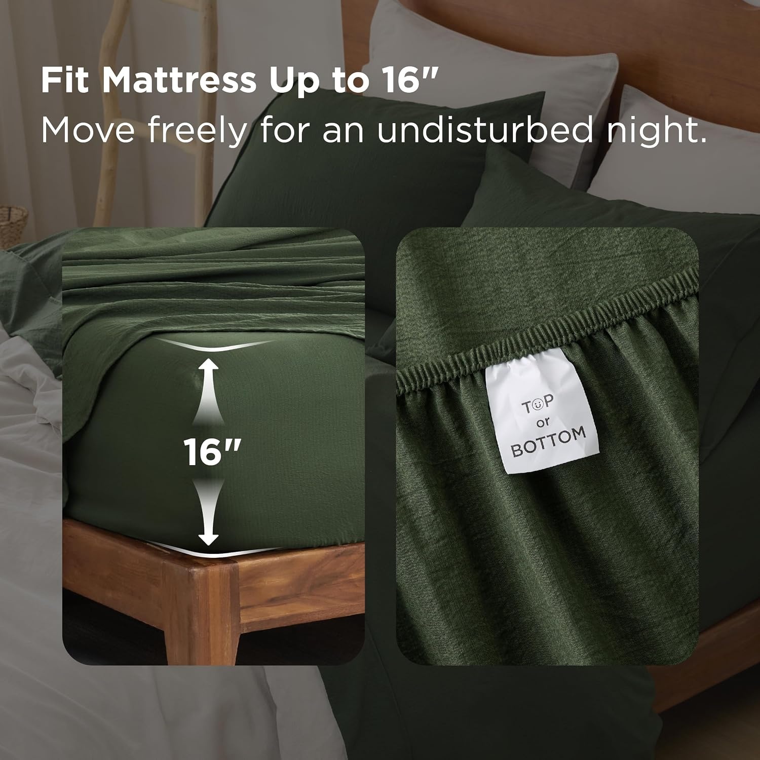 image:imageBedsure Striped Sheets Queen SizeImitation Cotton Fits Up to 16 Mattress Jacquard Dobby Striped Breathable Lightweight and Easy Care Bedsheet amp Pillowcases Gifts for KidsWomenMenDark BlueOlive Green