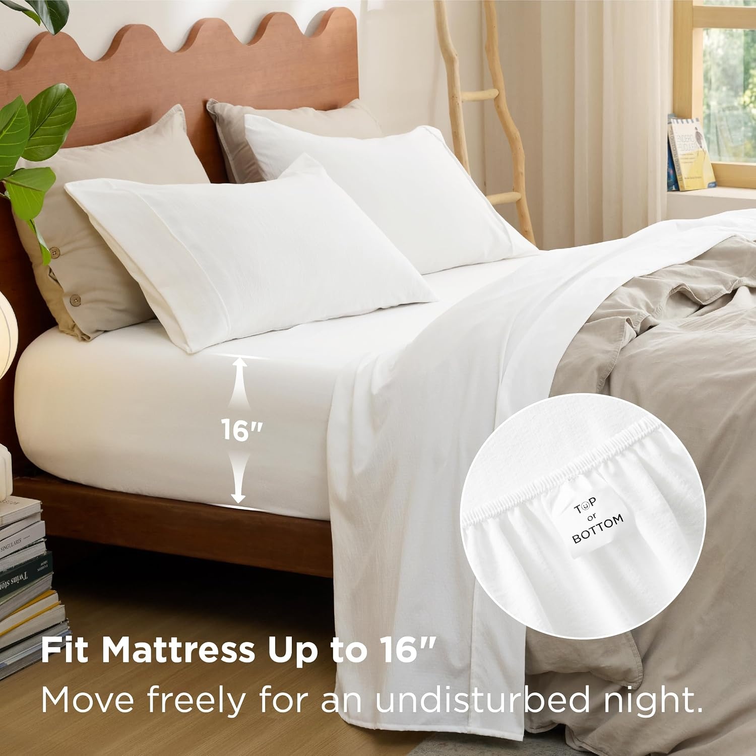 image:imageBedsure Striped Sheets Queen SizeImitation Cotton Fits Up to 16 Mattress Jacquard Dobby Striped Breathable Lightweight and Easy Care Bedsheet amp Pillowcases Gifts for KidsWomenMenDark BlueWhite