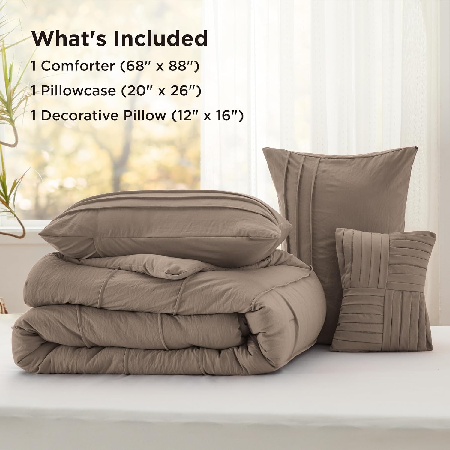 image:imageBedsure Twin XL Comforter Set Natural White Dorm Room Essentials Extra Long Twin XL Bedding Set All Season Down Alternative Comforter with Pillowcase amp Sham03 Brown