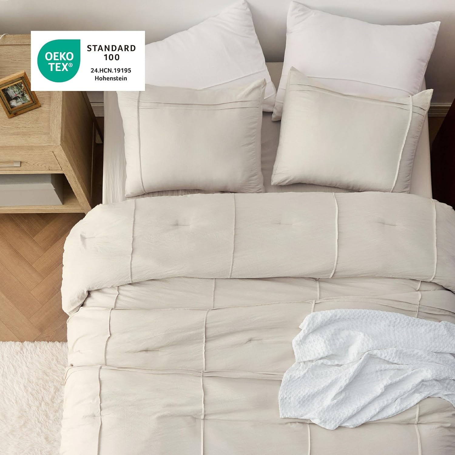 image:imageBedsure Twin XL Comforter Set Natural White Dorm Room Essentials Extra Long Twin XL Bedding Set All Season Down Alternative Comforter with Pillowcase amp Sham17 Grid