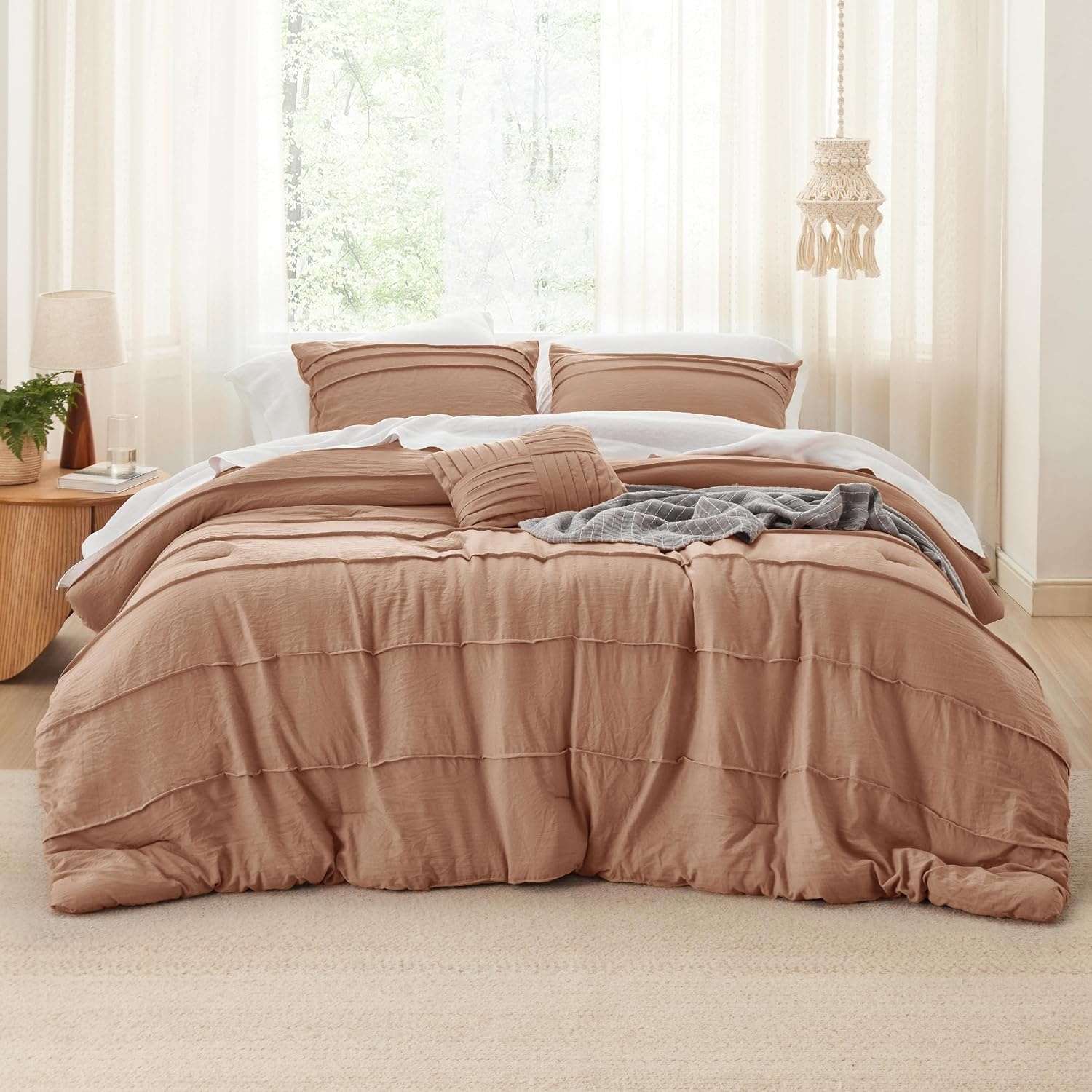 image:imageBedsure Twin XL Comforter Set Natural White Dorm Room Essentials Extra Long Twin XL Bedding Set All Season Down Alternative Comforter with Pillowcase amp Sham19 Taupe