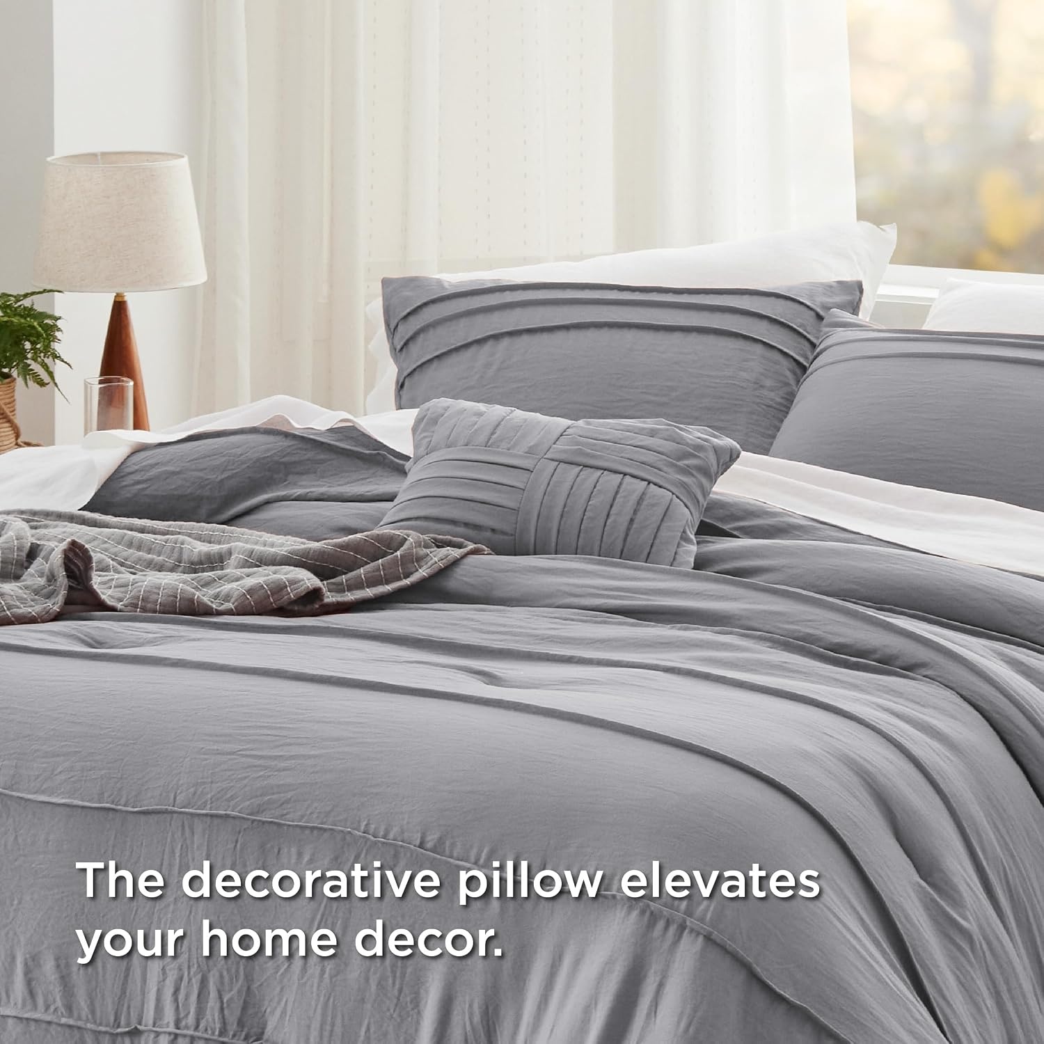 image:imageBedsure Twin XL Comforter Set Natural White Dorm Room Essentials Extra Long Twin XL Bedding Set All Season Down Alternative Comforter with Pillowcase amp Sham02 Grey
