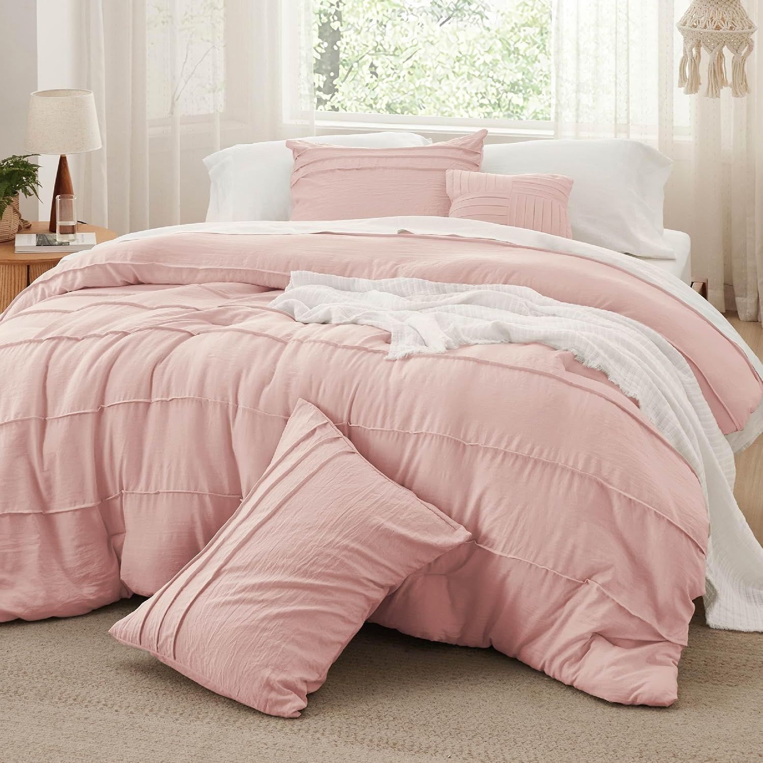 image:imageBedsure Twin XL Comforter Set Natural White Dorm Room Essentials Extra Long Twin XL Bedding Set All Season Down Alternative Comforter with Pillowcase amp Sham01 Light Pink