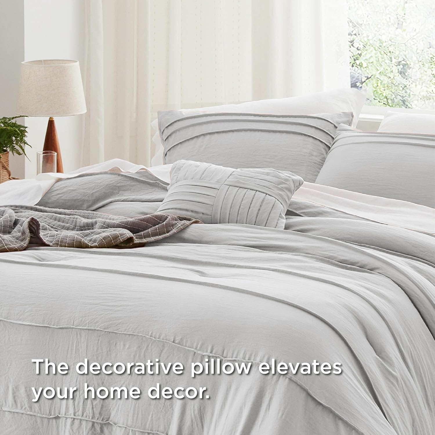image:imageBedsure Twin XL Comforter Set Natural White Dorm Room Essentials Extra Long Twin XL Bedding Set All Season Down Alternative Comforter with Pillowcase amp ShamLight Grey
