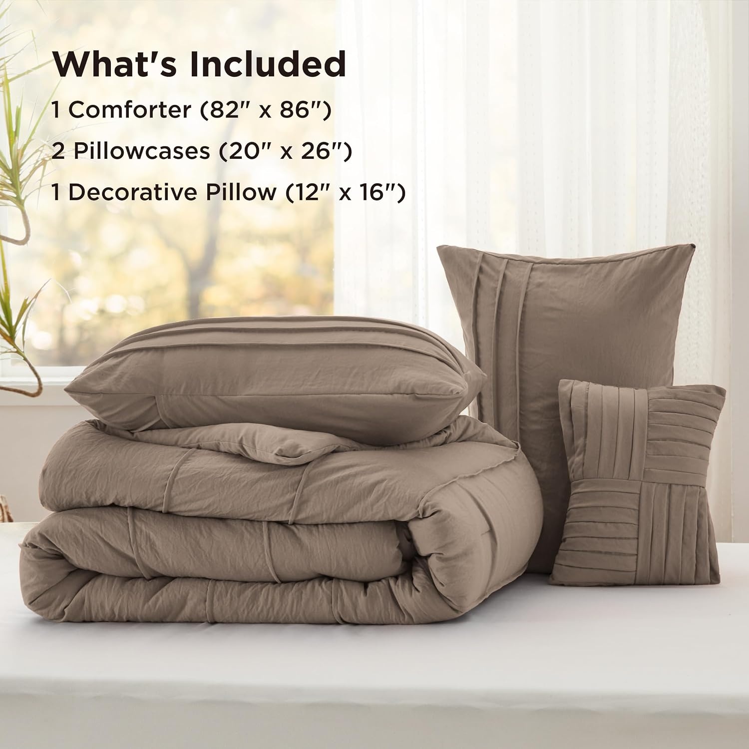 image:imageBedsure Twin XL Comforter Set Natural White Dorm Room Essentials Extra Long Twin XL Bedding Set All Season Down Alternative Comforter with Pillowcase amp Sham03 Brown