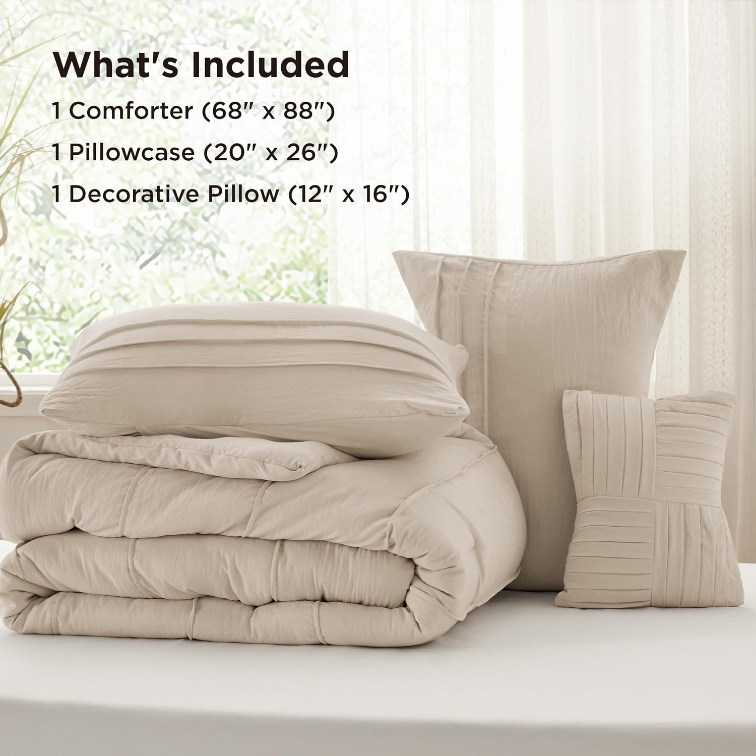 image:imageBedsure Twin XL Comforter Set Natural White Dorm Room Essentials Extra Long Twin XL Bedding Set All Season Down Alternative Comforter with Pillowcase amp Sham21 Linen