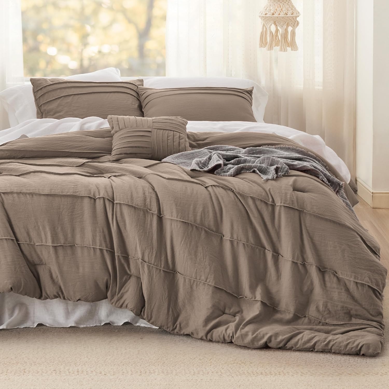 image:imageBedsure Twin XL Comforter Set Natural White Dorm Room Essentials Extra Long Twin XL Bedding Set All Season Down Alternative Comforter with Pillowcase amp Sham03 Brown