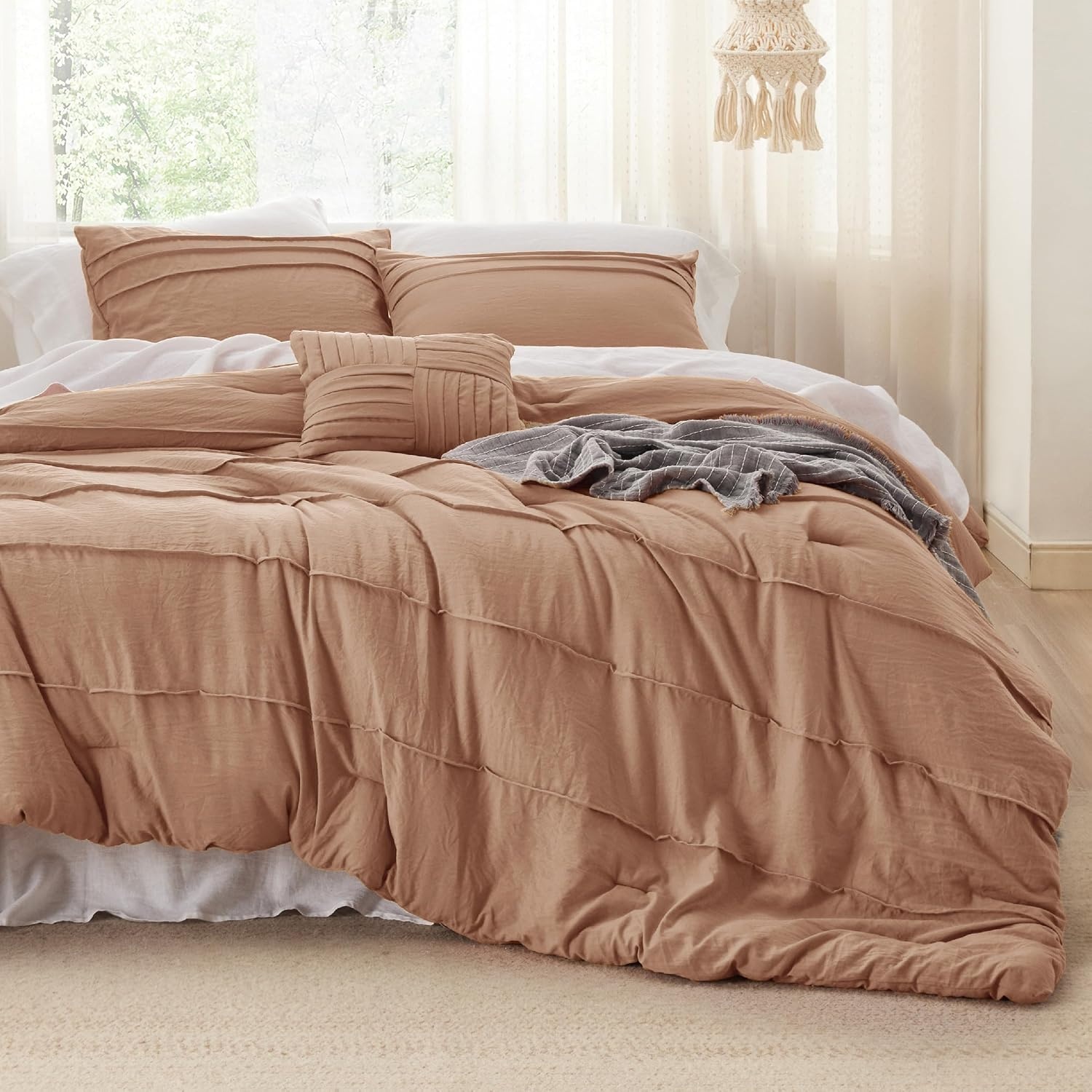 image:imageBedsure Twin XL Comforter Set Natural White Dorm Room Essentials Extra Long Twin XL Bedding Set All Season Down Alternative Comforter with Pillowcase amp Sham19 Taupe