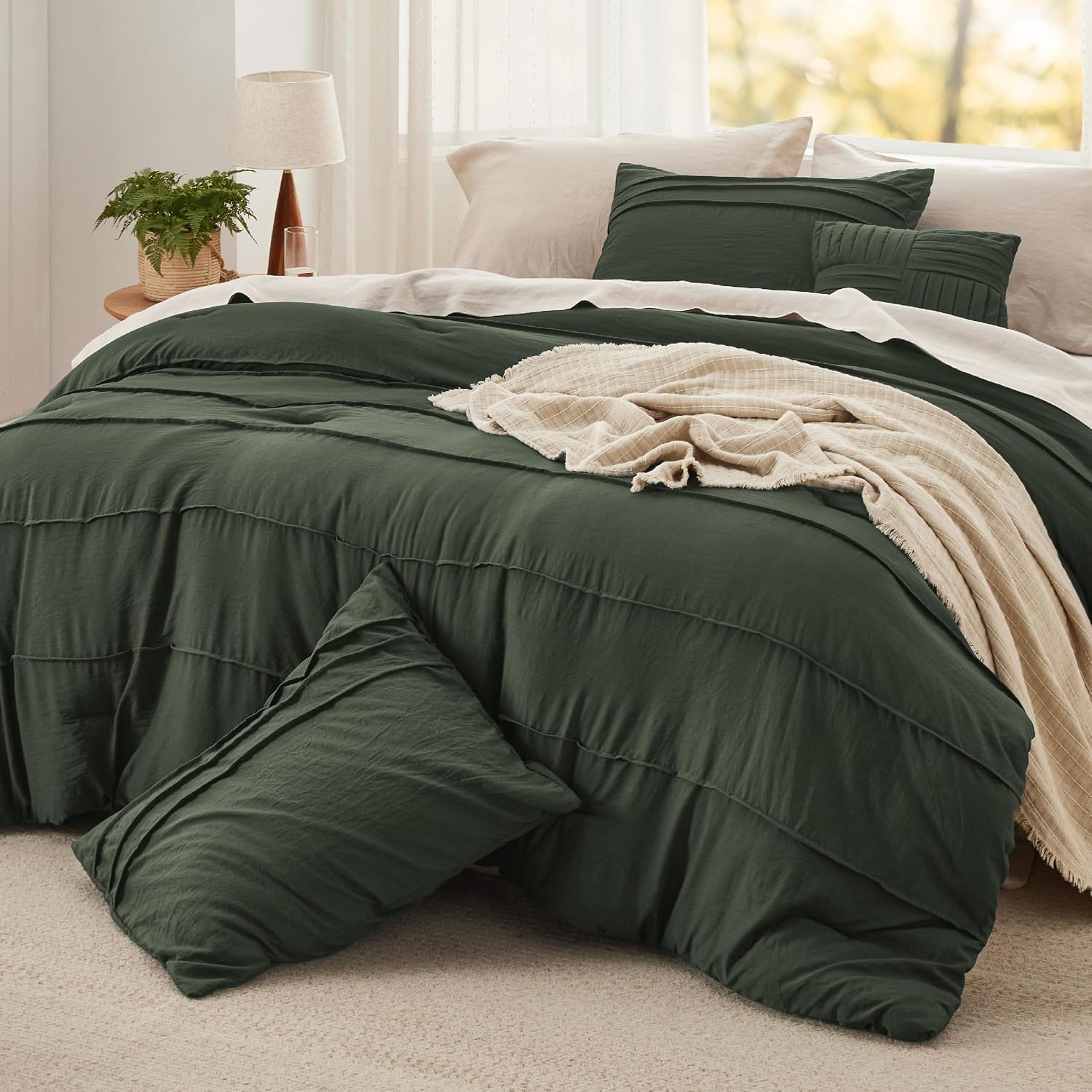 image:imageBedsure Twin XL Comforter Set Natural White Dorm Room Essentials Extra Long Twin XL Bedding Set All Season Down Alternative Comforter with Pillowcase amp Sham01 Olive Green