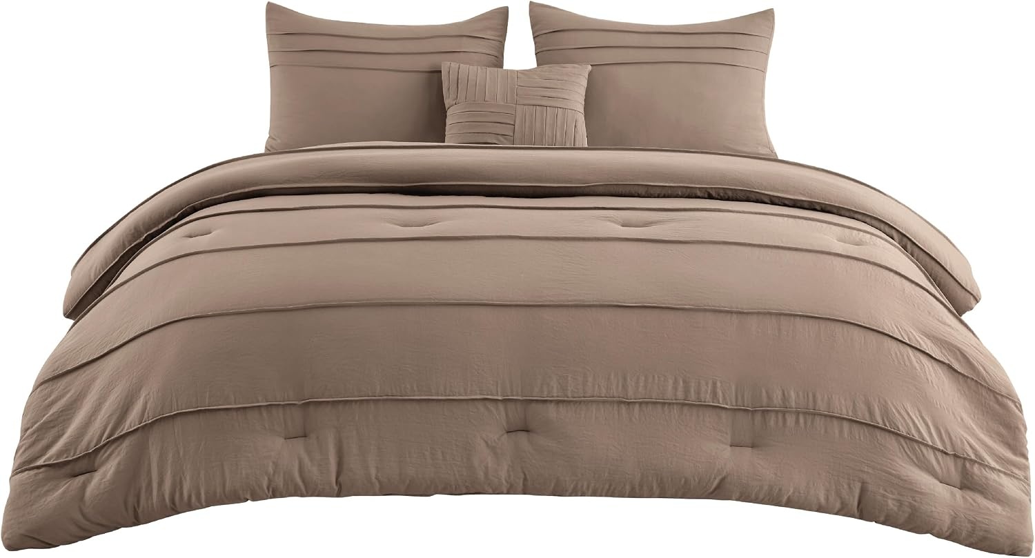 image:imageBedsure Twin XL Comforter Set Natural White Dorm Room Essentials Extra Long Twin XL Bedding Set All Season Down Alternative Comforter with Pillowcase amp Sham03 Brown