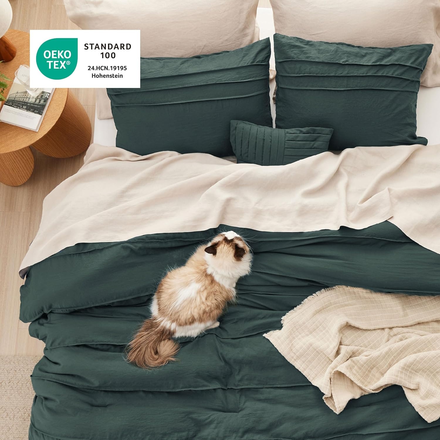 image:imageBedsure Twin XL Comforter Set Natural White Dorm Room Essentials Extra Long Twin XL Bedding Set All Season Down Alternative Comforter with Pillowcase amp Sham20 Emerald Green