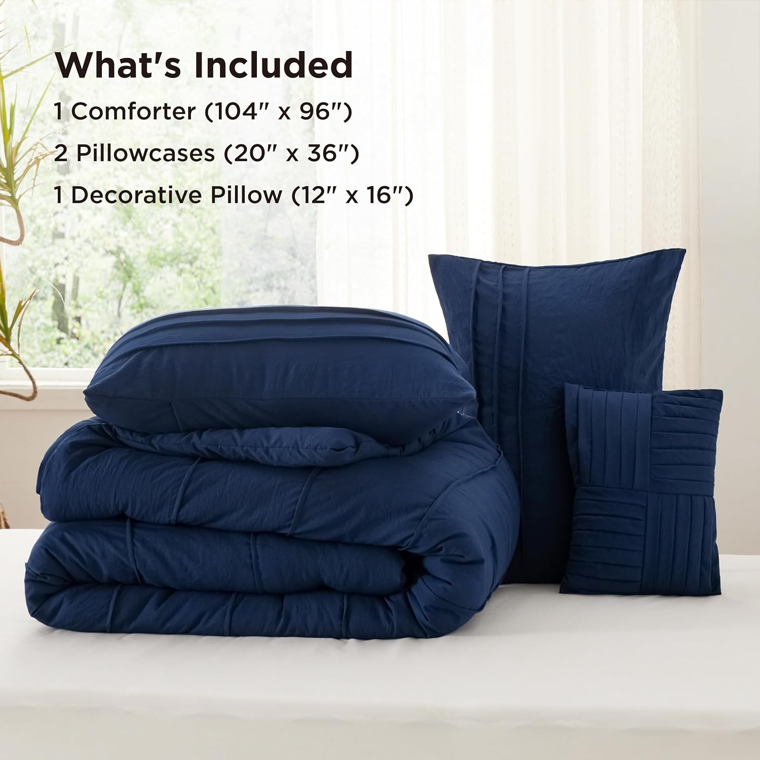 image:imageBedsure Twin XL Comforter Set Natural White Dorm Room Essentials Extra Long Twin XL Bedding Set All Season Down Alternative Comforter with Pillowcase amp Sham07 Navy