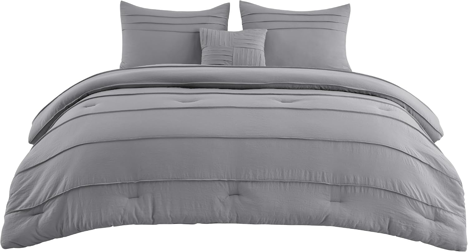 image:imageBedsure Twin XL Comforter Set Natural White Dorm Room Essentials Extra Long Twin XL Bedding Set All Season Down Alternative Comforter with Pillowcase amp Sham02 Grey