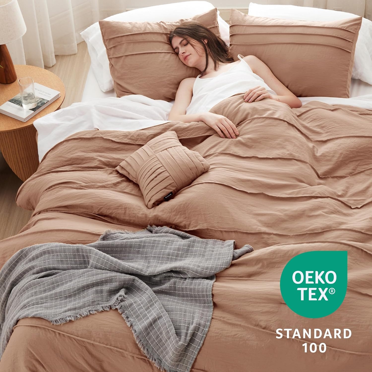 image:imageBedsure Twin XL Comforter Set Natural White Dorm Room Essentials Extra Long Twin XL Bedding Set All Season Down Alternative Comforter with Pillowcase amp Sham19 Taupe