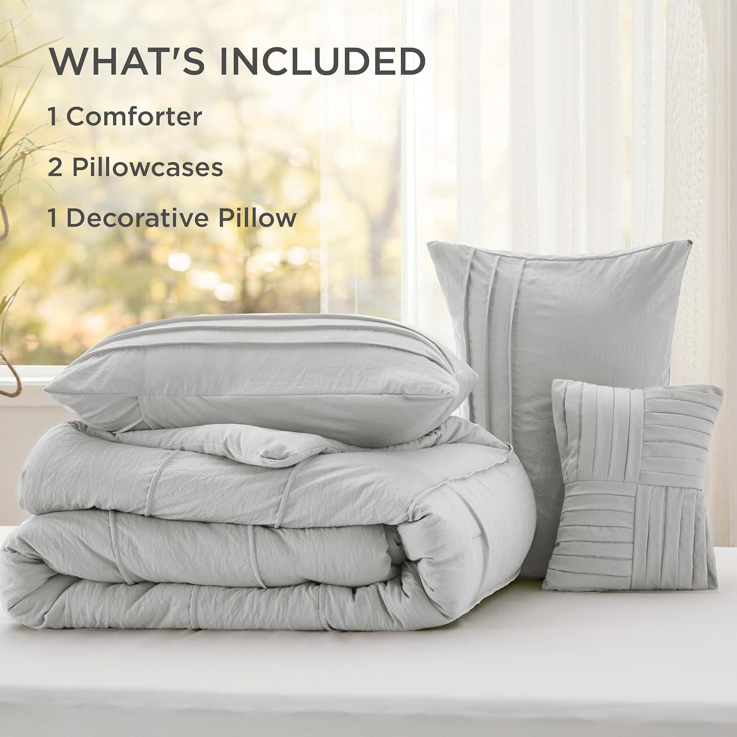 image:imageBedsure Twin XL Comforter Set Natural White Dorm Room Essentials Extra Long Twin XL Bedding Set All Season Down Alternative Comforter with Pillowcase amp ShamLight Grey