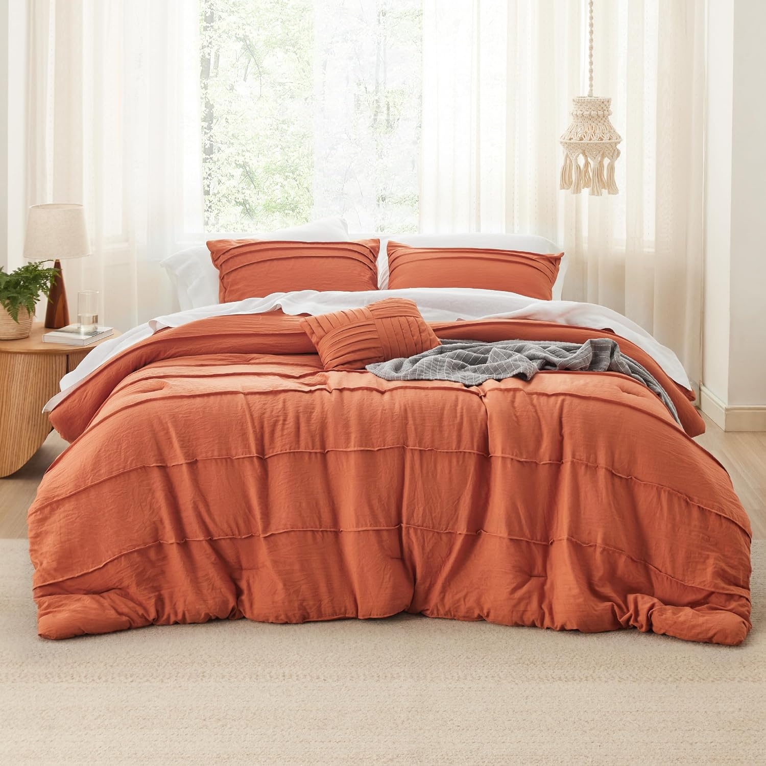image:imageBedsure Twin XL Comforter Set Natural White Dorm Room Essentials Extra Long Twin XL Bedding Set All Season Down Alternative Comforter with Pillowcase amp Sham12 Burnt Orange