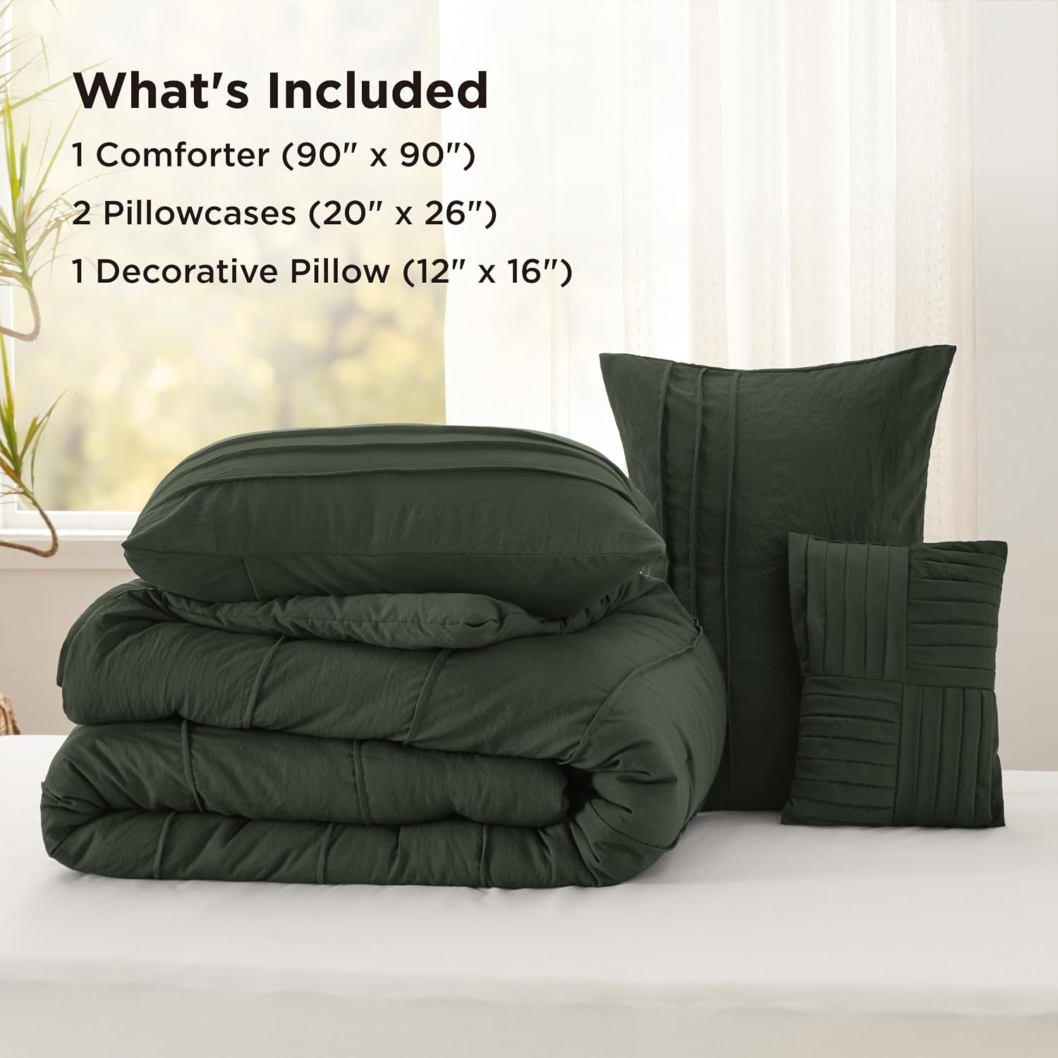image:imageBedsure Twin XL Comforter Set Natural White Dorm Room Essentials Extra Long Twin XL Bedding Set All Season Down Alternative Comforter with Pillowcase amp Sham01 Olive Green