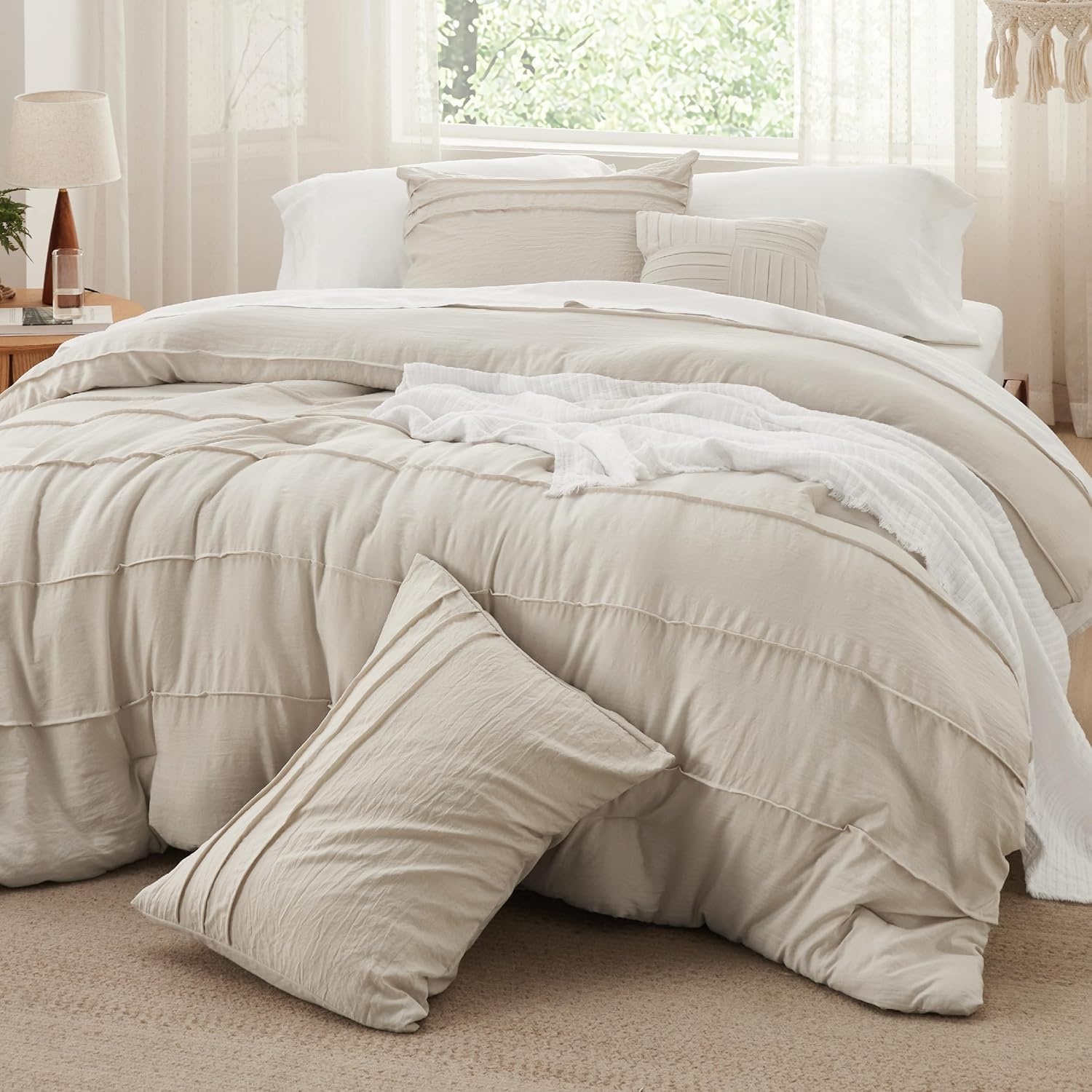 image:imageBedsure Twin XL Comforter Set Natural White Dorm Room Essentials Extra Long Twin XL Bedding Set All Season Down Alternative Comforter with Pillowcase amp Sham01 Beige