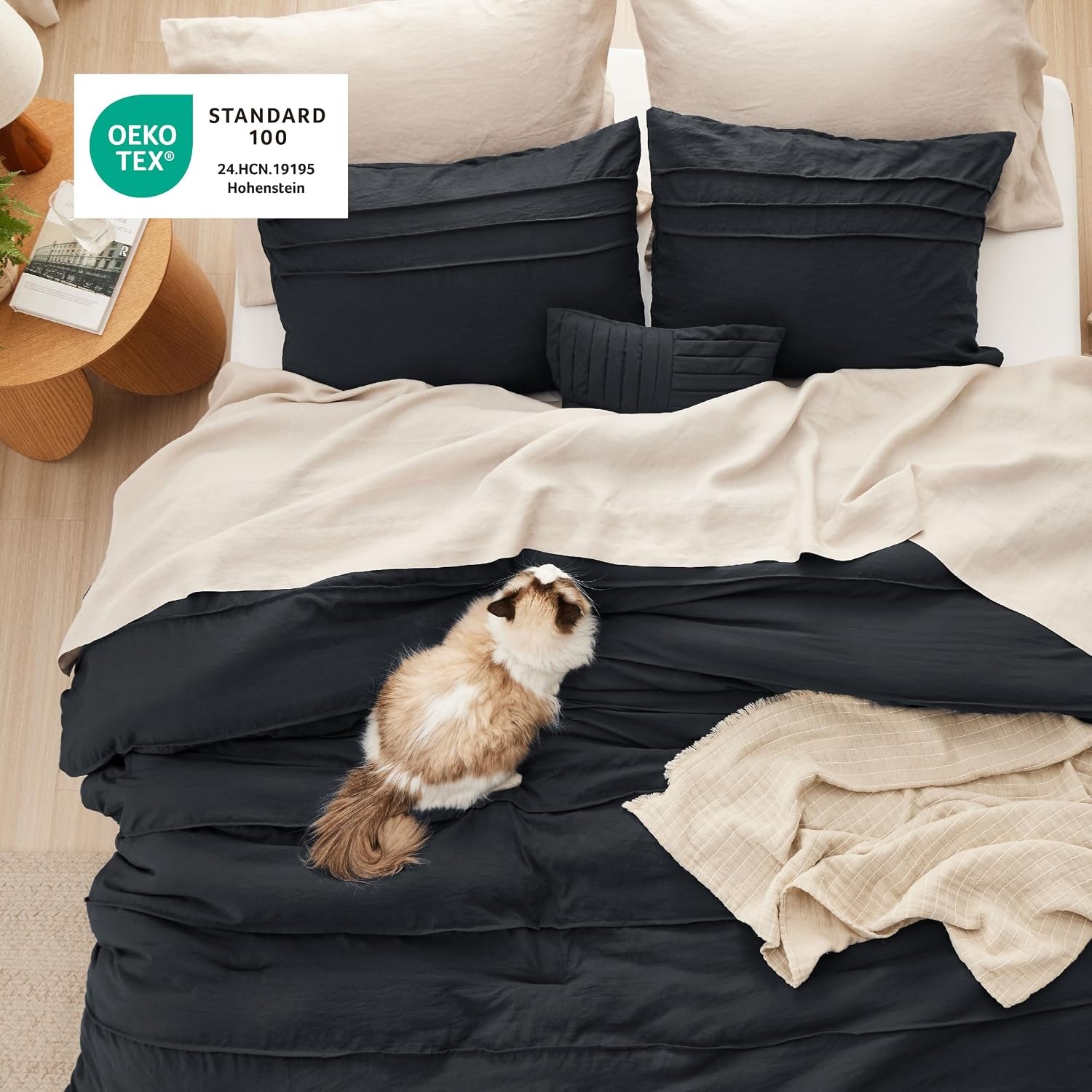 image:imageBedsure Twin XL Comforter Set Natural White Dorm Room Essentials Extra Long Twin XL Bedding Set All Season Down Alternative Comforter with Pillowcase amp Sham01 Black