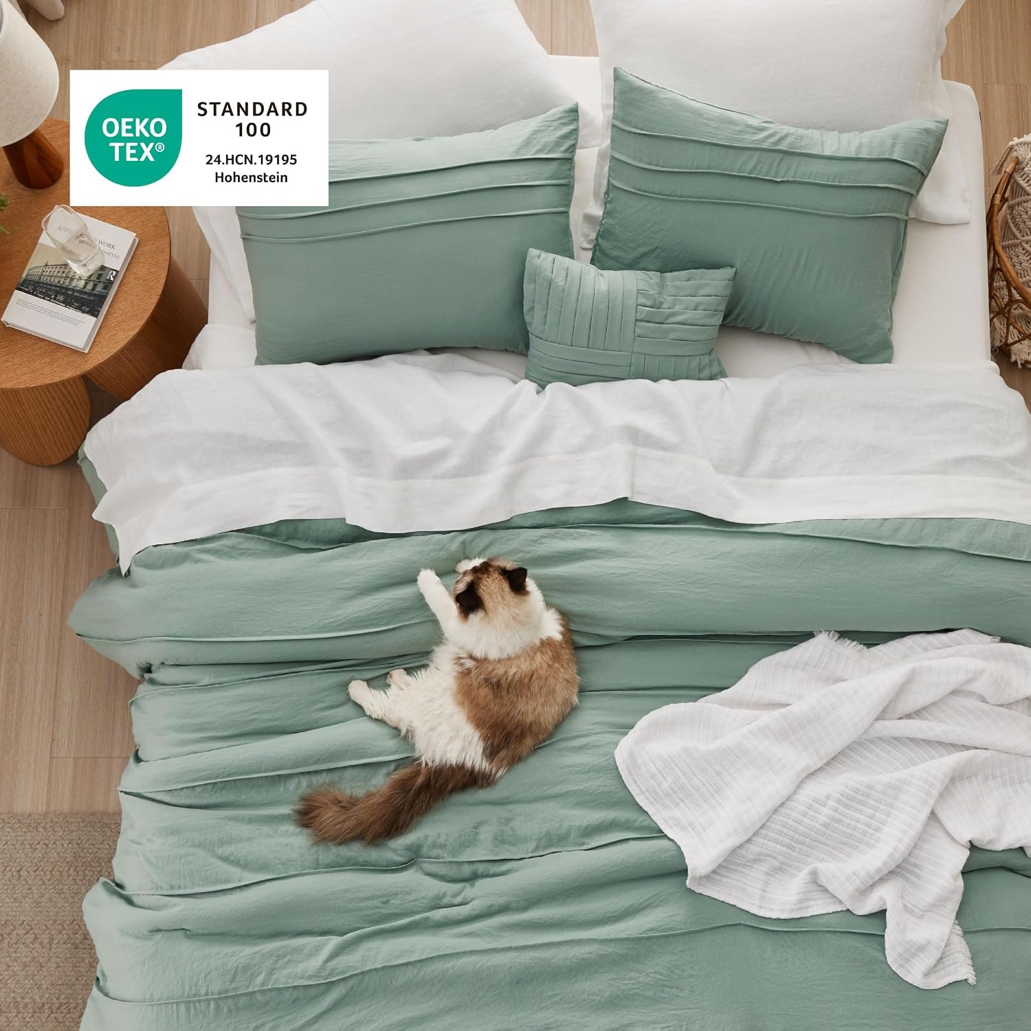 image:imageBedsure Twin XL Comforter Set Natural White Dorm Room Essentials Extra Long Twin XL Bedding Set All Season Down Alternative Comforter with Pillowcase amp Sham02 Sage Green