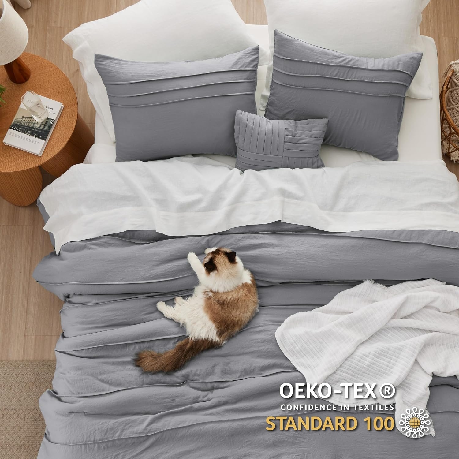 image:imageBedsure Twin XL Comforter Set Natural White Dorm Room Essentials Extra Long Twin XL Bedding Set All Season Down Alternative Comforter with Pillowcase amp Sham02 Grey