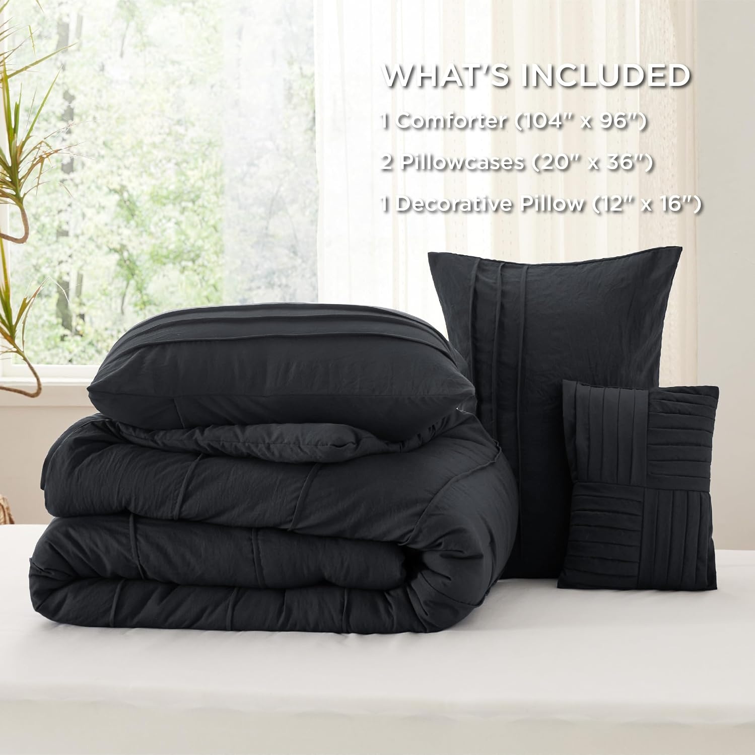 image:imageBedsure Twin XL Comforter Set Natural White Dorm Room Essentials Extra Long Twin XL Bedding Set All Season Down Alternative Comforter with Pillowcase amp Sham01 Black