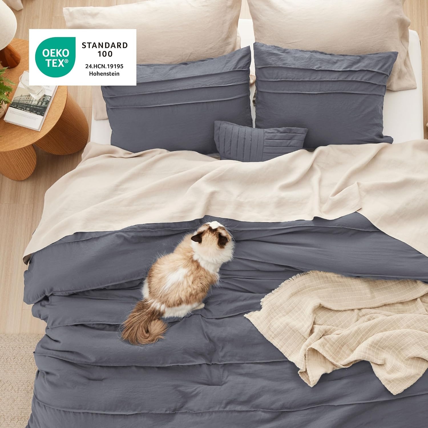 image:imageBedsure Twin XL Comforter Set Natural White Dorm Room Essentials Extra Long Twin XL Bedding Set All Season Down Alternative Comforter with Pillowcase amp Sham13 Dark Grey