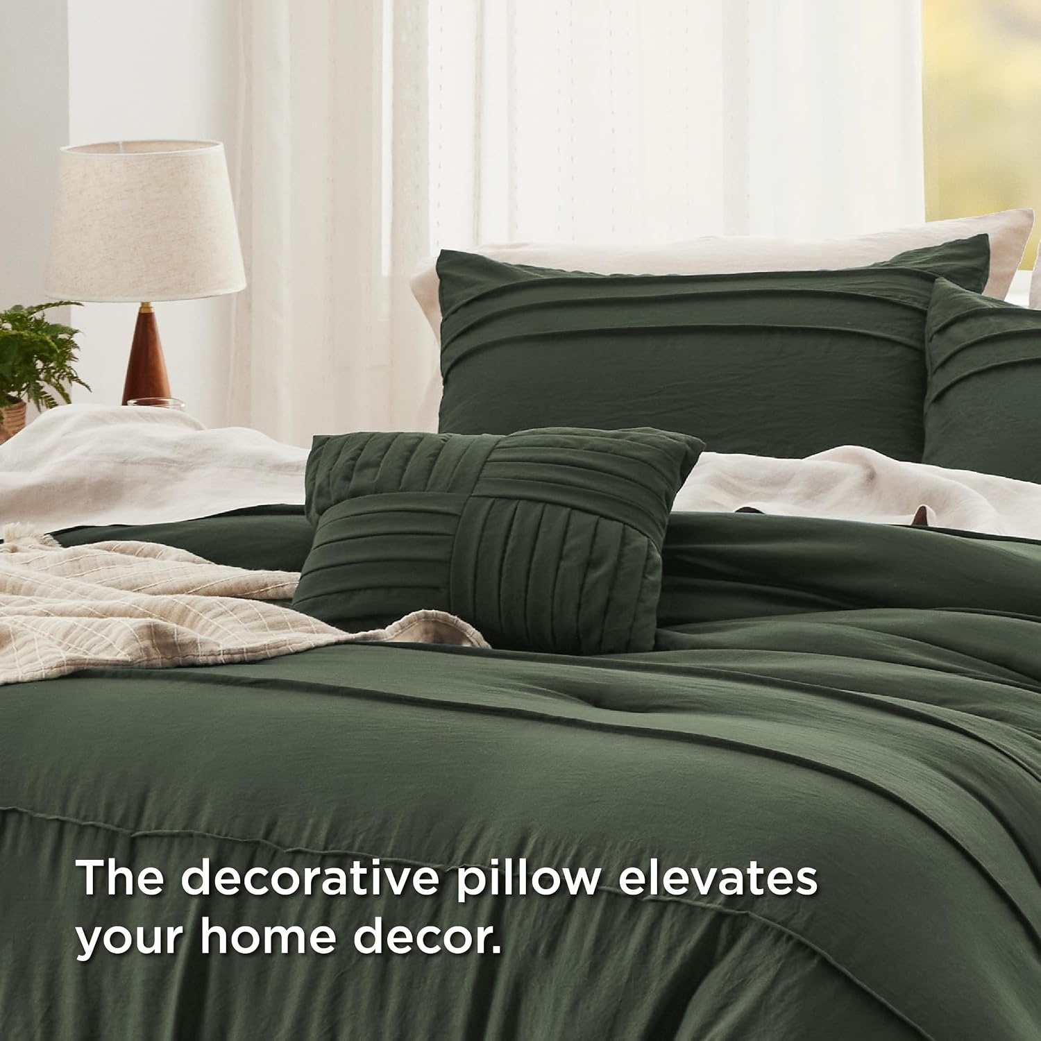 image:imageBedsure Twin XL Comforter Set Natural White Dorm Room Essentials Extra Long Twin XL Bedding Set All Season Down Alternative Comforter with Pillowcase amp Sham01 Olive Green