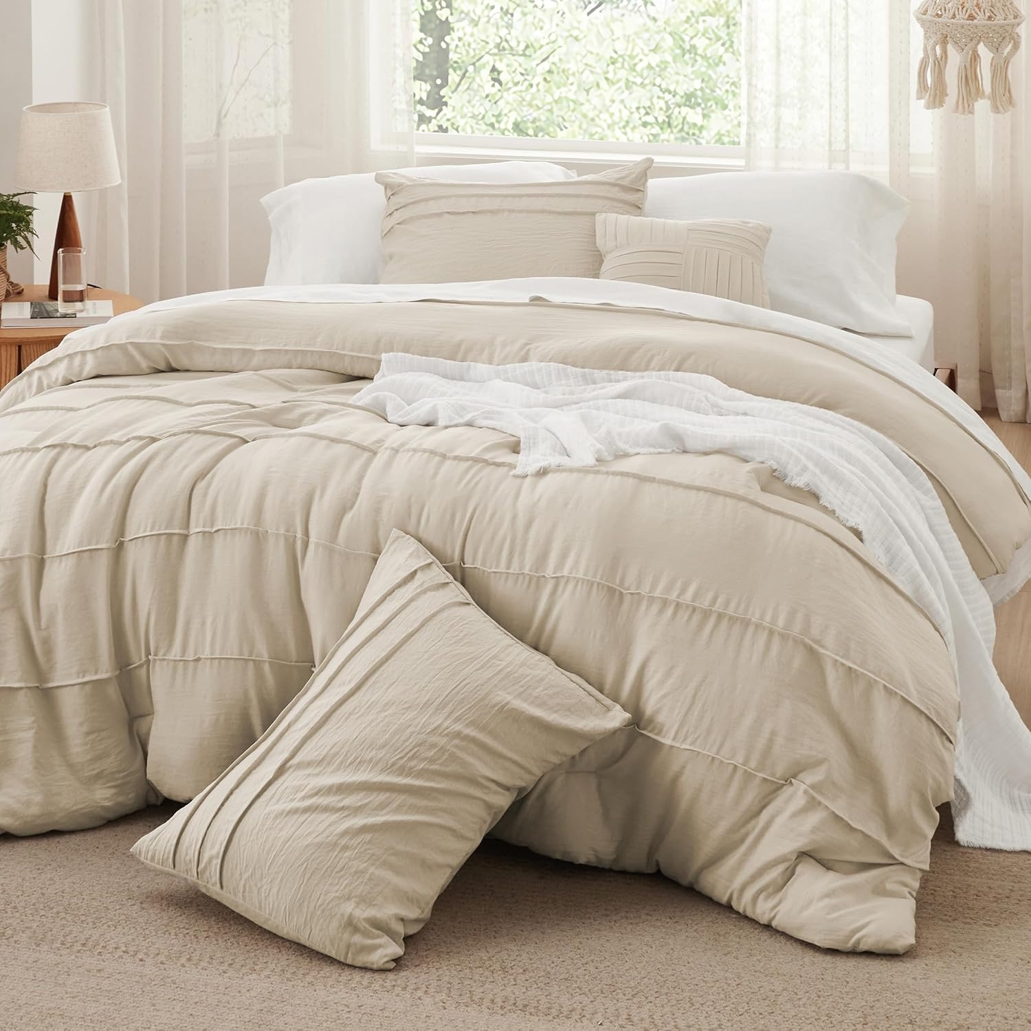 image:imageBedsure Twin XL Comforter Set Natural White Dorm Room Essentials Extra Long Twin XL Bedding Set All Season Down Alternative Comforter with Pillowcase amp Sham21 Linen