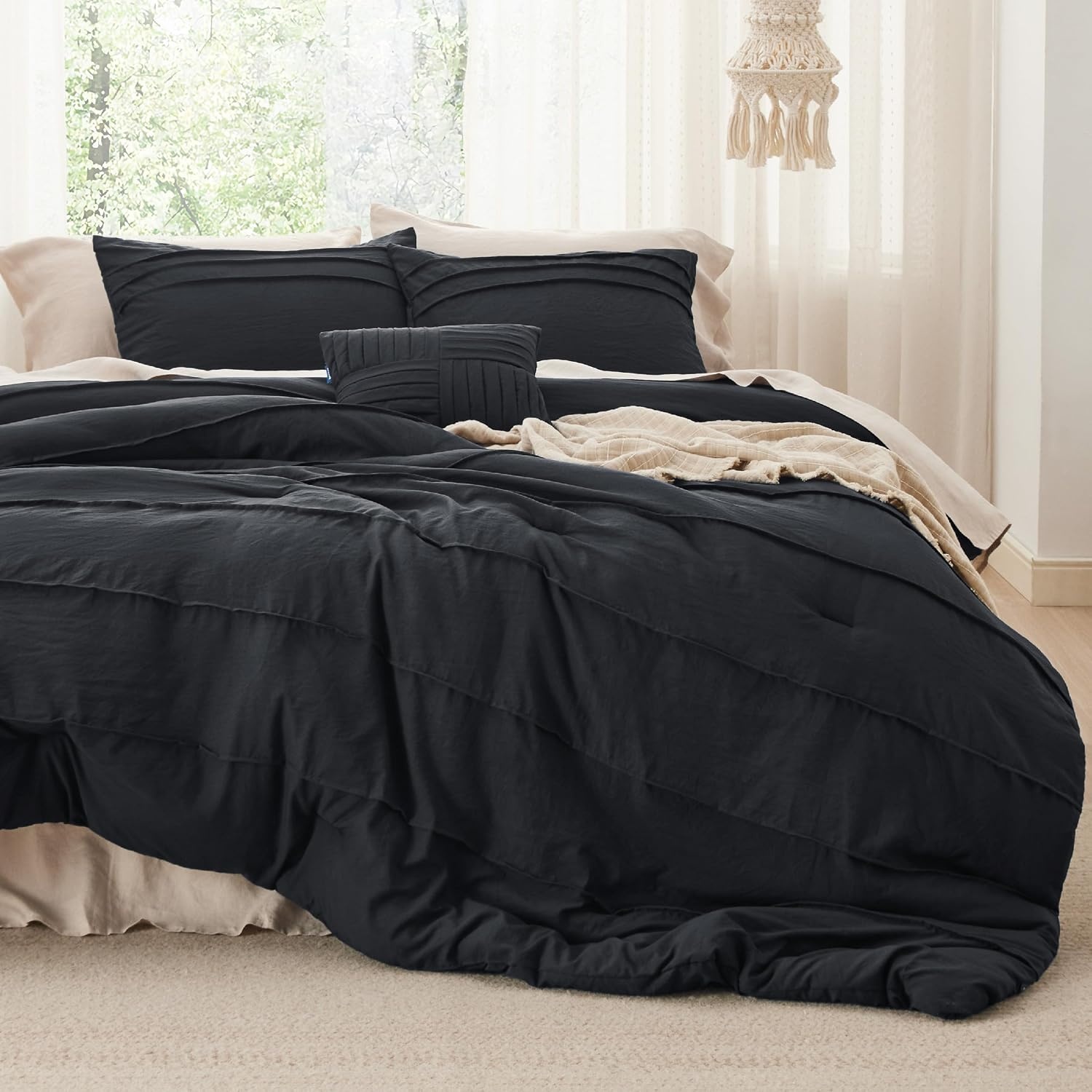 image:imageBedsure Twin XL Comforter Set Natural White Dorm Room Essentials Extra Long Twin XL Bedding Set All Season Down Alternative Comforter with Pillowcase amp Sham01 Black