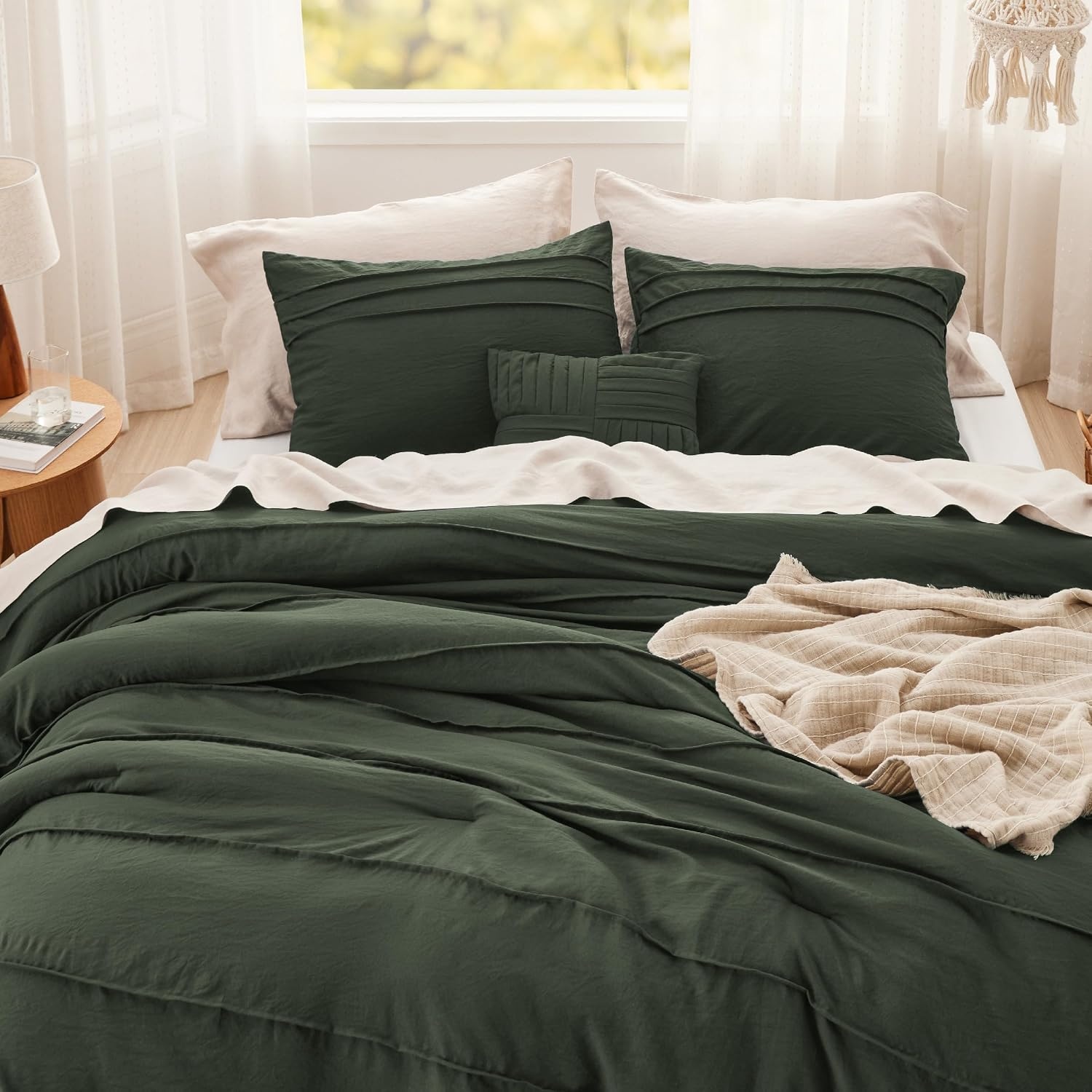 image:imageBedsure Twin XL Comforter Set Natural White Dorm Room Essentials Extra Long Twin XL Bedding Set All Season Down Alternative Comforter with Pillowcase amp Sham01 Olive Green