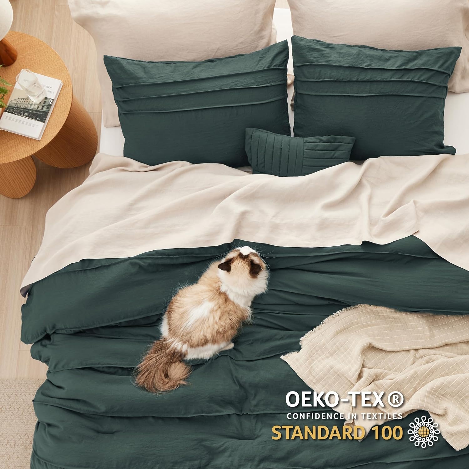 image:imageBedsure Twin XL Comforter Set Natural White Dorm Room Essentials Extra Long Twin XL Bedding Set All Season Down Alternative Comforter with Pillowcase amp Sham20 Emerald Green