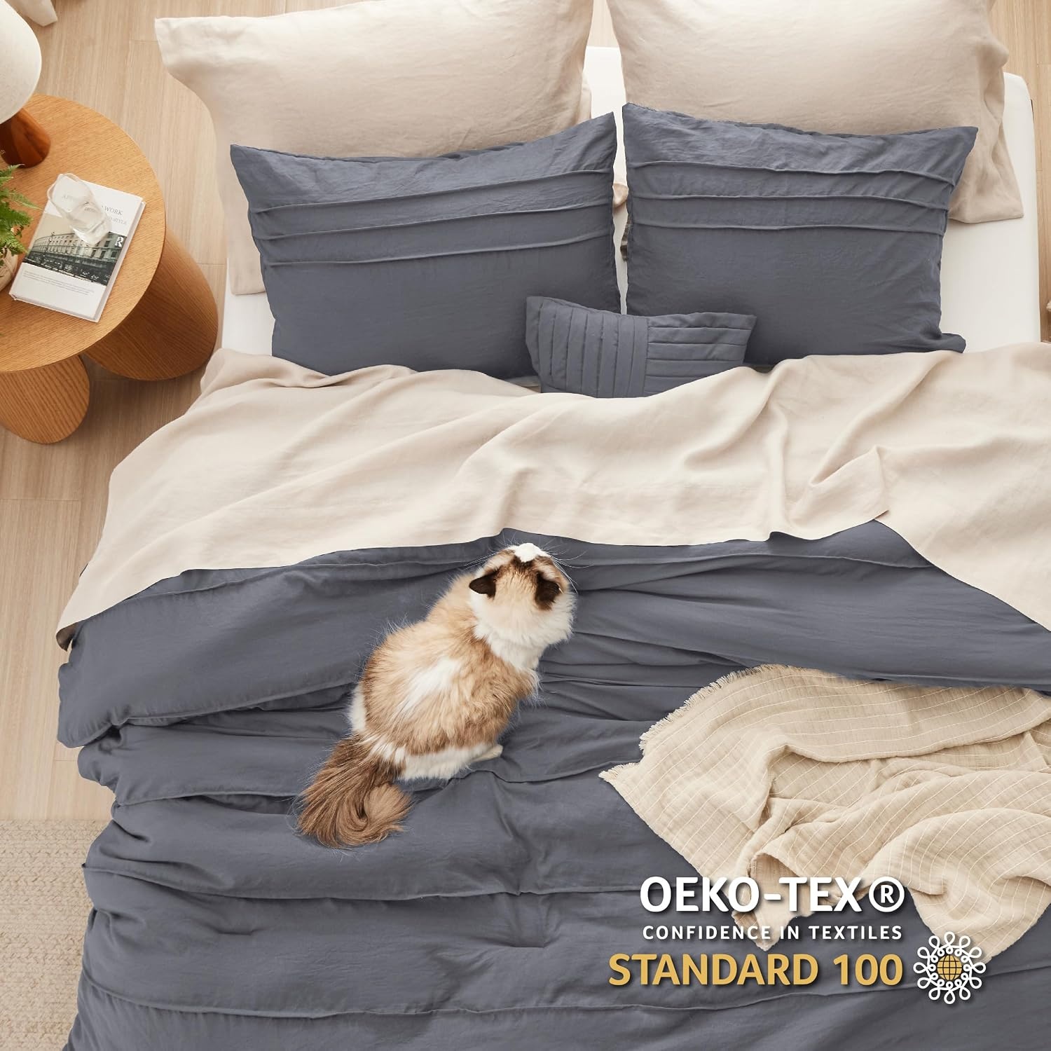 image:imageBedsure Twin XL Comforter Set Natural White Dorm Room Essentials Extra Long Twin XL Bedding Set All Season Down Alternative Comforter with Pillowcase amp Sham13 Dark Grey