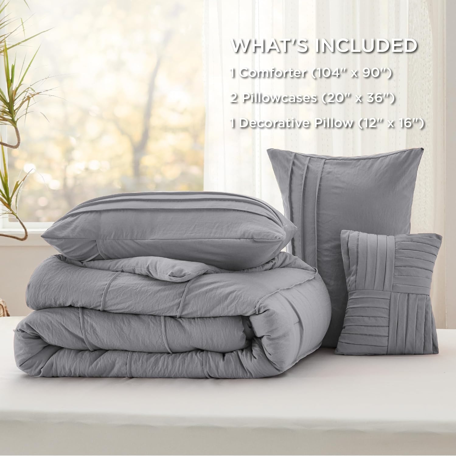 image:imageBedsure Twin XL Comforter Set Natural White Dorm Room Essentials Extra Long Twin XL Bedding Set All Season Down Alternative Comforter with Pillowcase amp Sham02 Grey