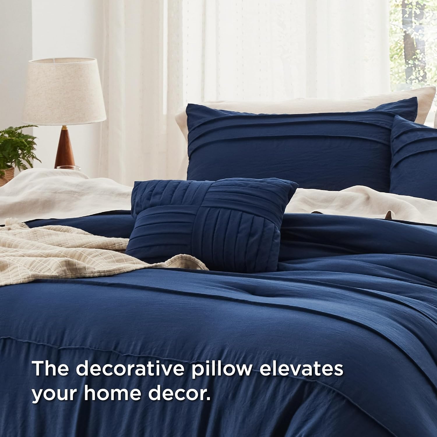 image:imageBedsure Twin XL Comforter Set Natural White Dorm Room Essentials Extra Long Twin XL Bedding Set All Season Down Alternative Comforter with Pillowcase amp Sham07 Navy