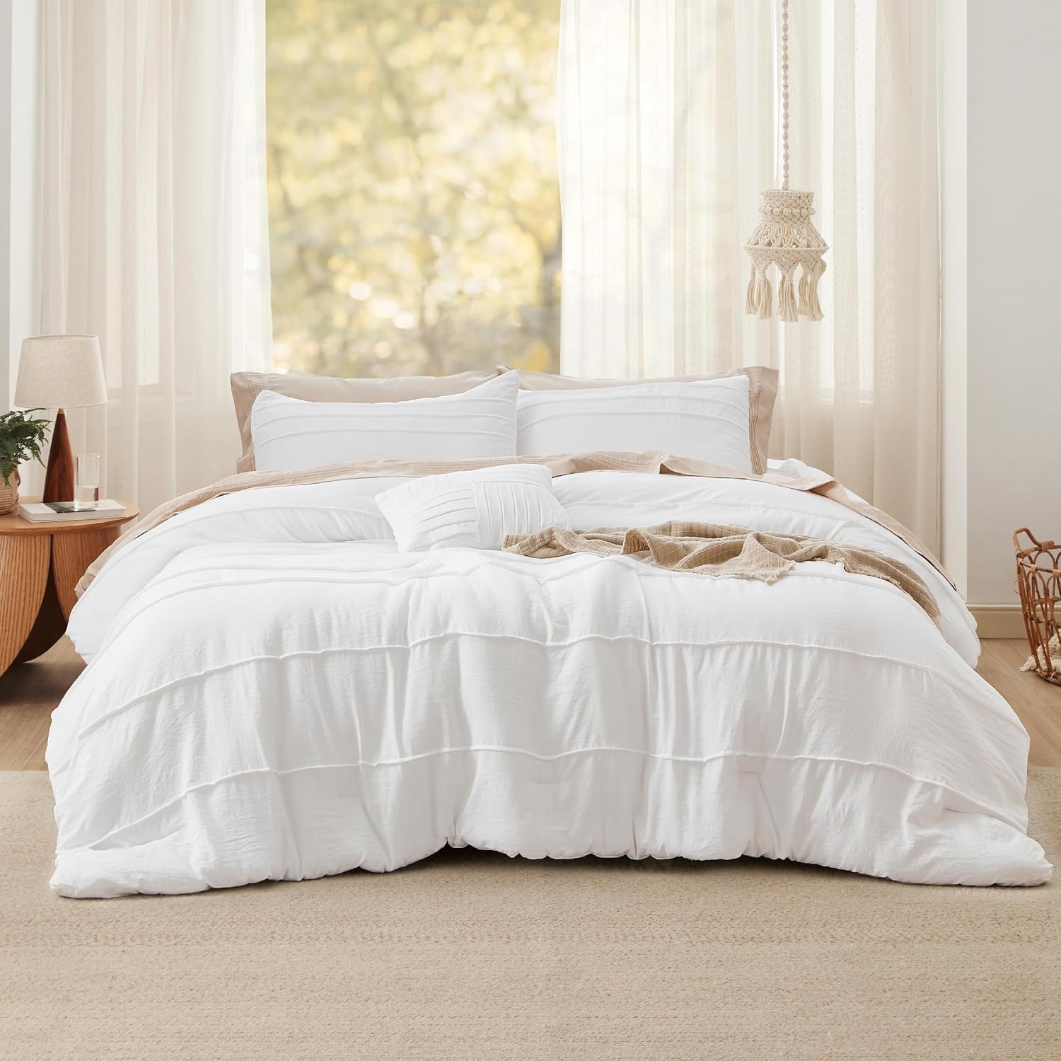 image:imageBedsure Twin XL Comforter Set Natural White Dorm Room Essentials Extra Long Twin XL Bedding Set All Season Down Alternative Comforter with Pillowcase amp Sham01 Natural White